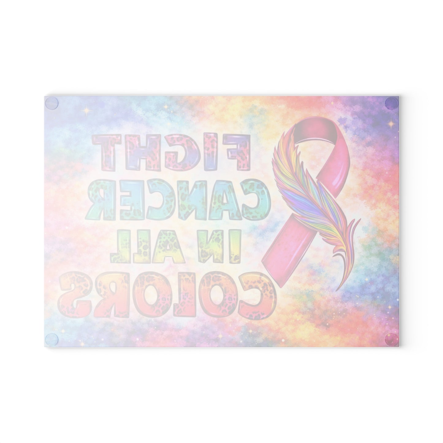 Fight Cancer in All Colors Glass Cutting Board – Rainbow Awareness Ribbon Strength Design