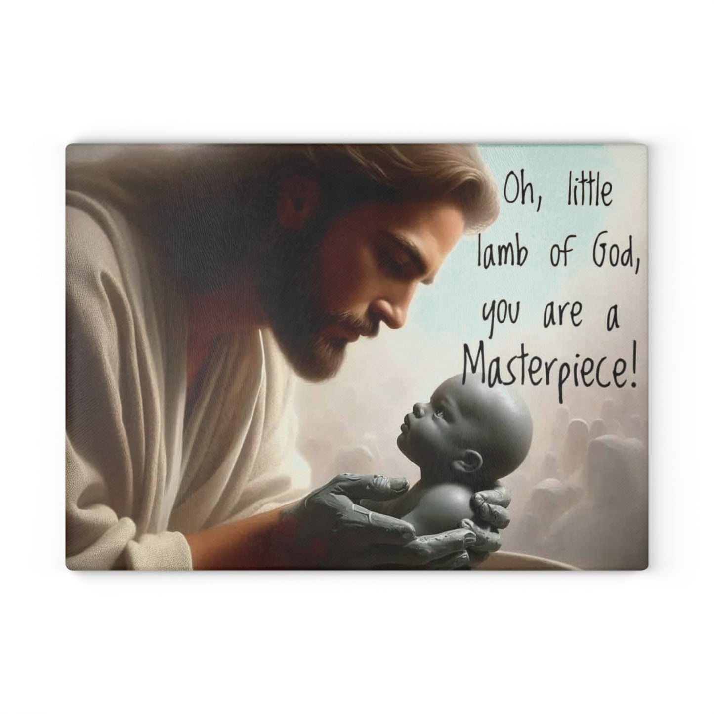 🤍 Oh, Little Lamb of God – “You Are a Masterpiece!” Faith Cutting Board