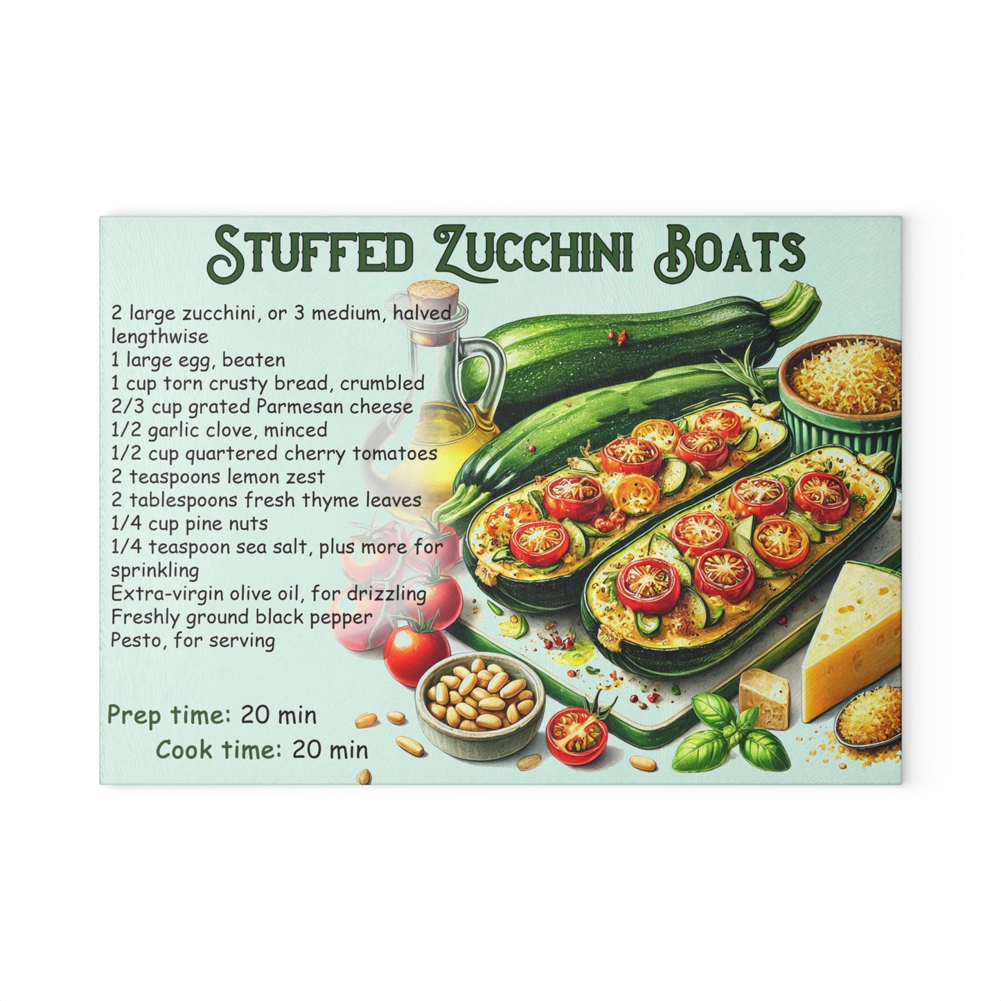 🥒 Stuffed Zucchini Boats – Fresh and Fun Kitchen Cutting Board