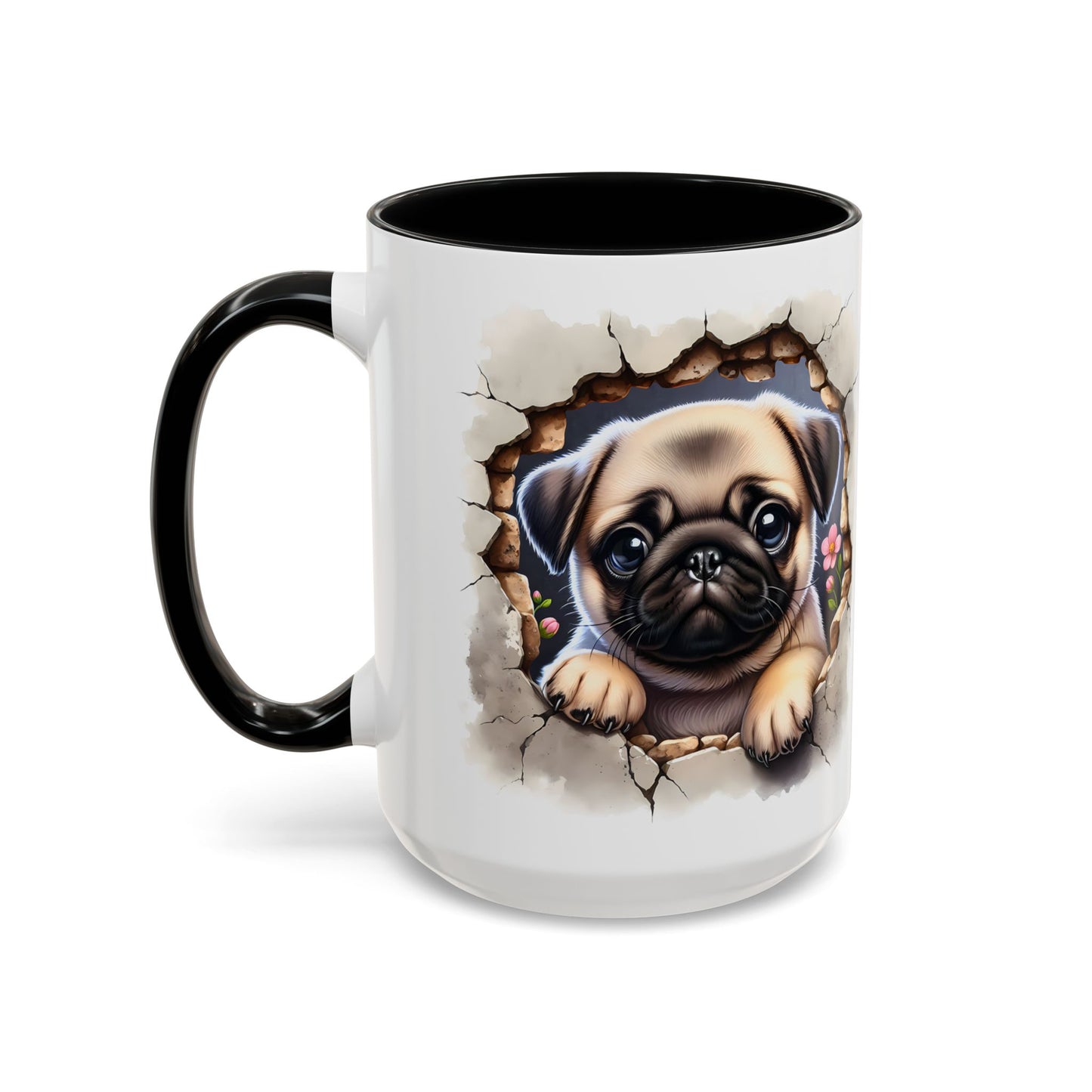 🐾💛 Pug Puppy Accent Mug – Cute Wrinkly Pug Coffee Cup ☕✨