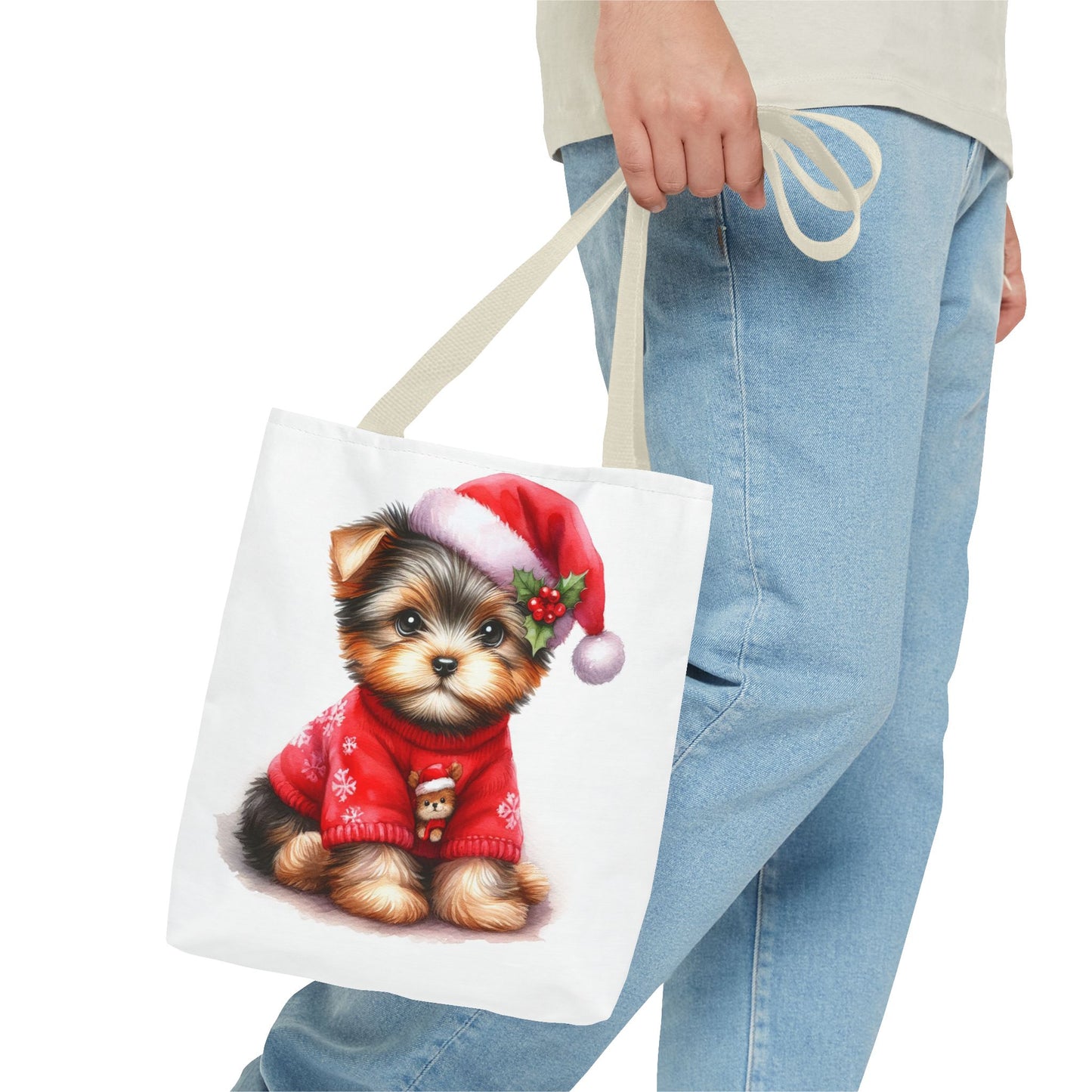 🎄 Santa Yorkie Christmas Tote Bag – Holiday Cheer in Every Stitch 🐾