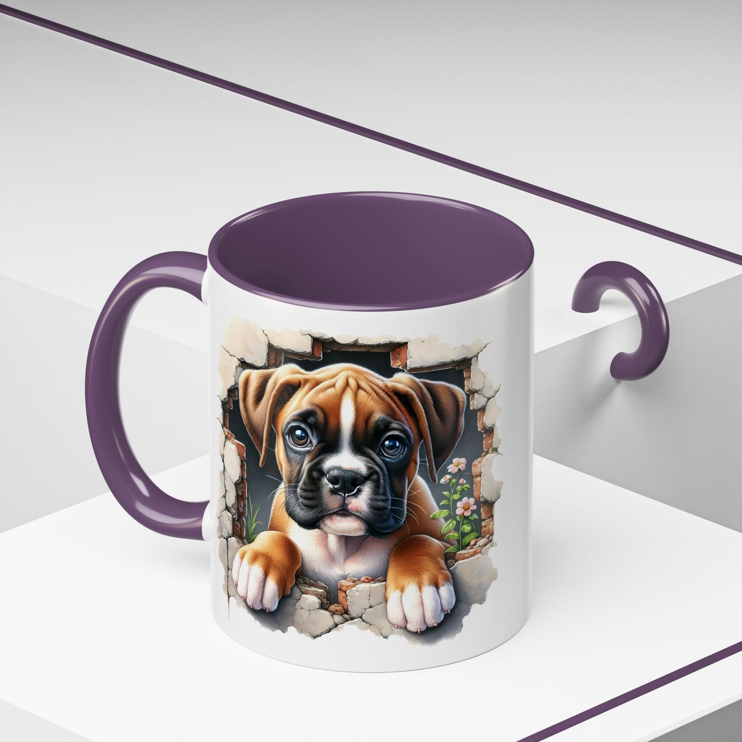 🐶☕ Boxer Puppy Peek Accent Mug – Adorable Dog Lover Gift ✨💛