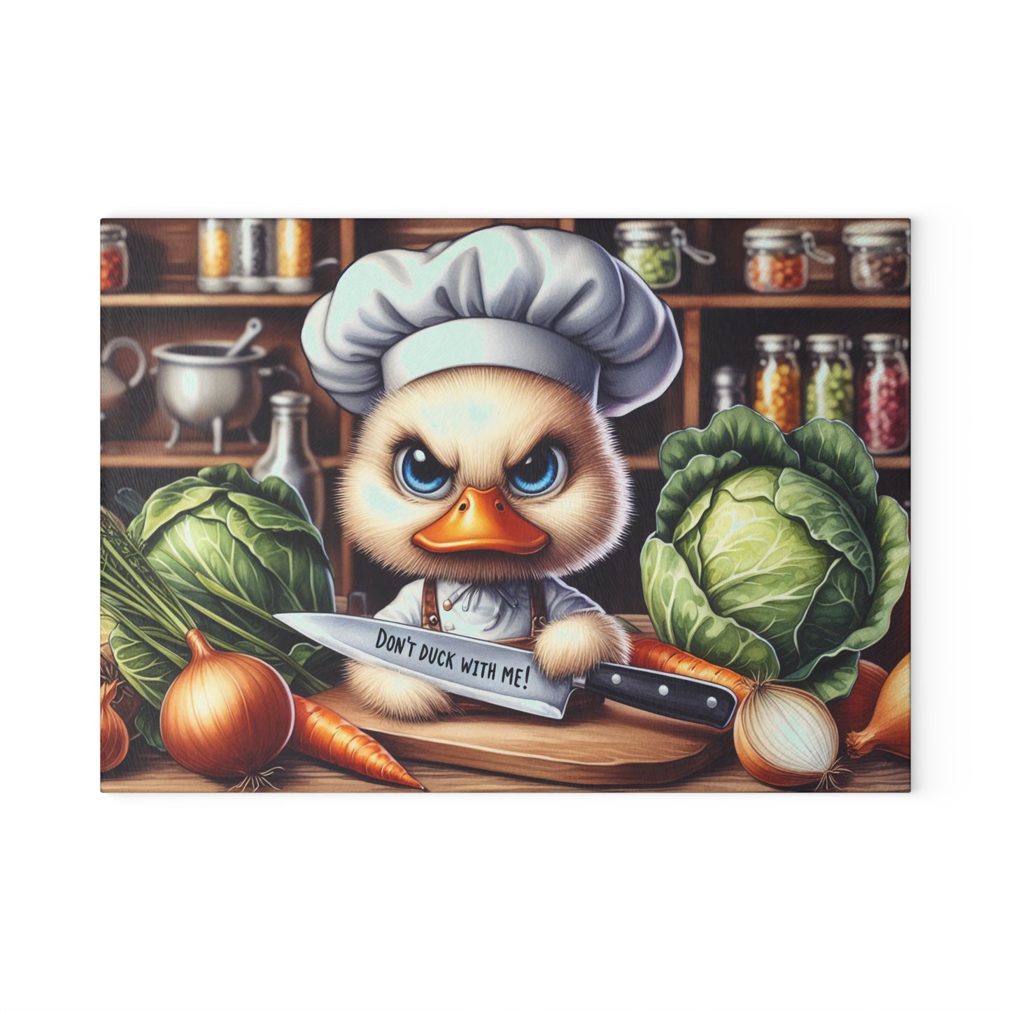 Don’t Duck With Me Glass Cutting Board – Funny Duck Chef Kitchen Art Display