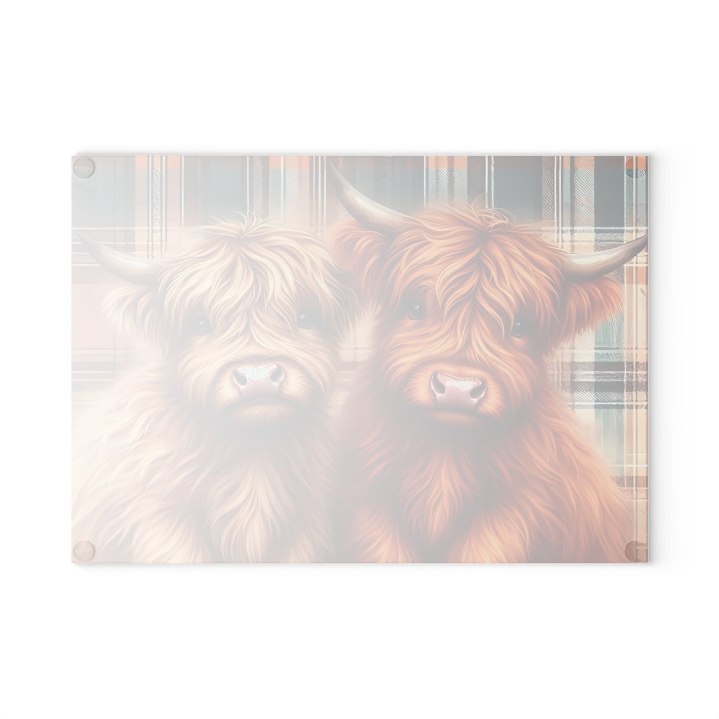 🐂 Plaid Highland Cow Pair Cutting Board – Country Charm with Cozy Cottage Style