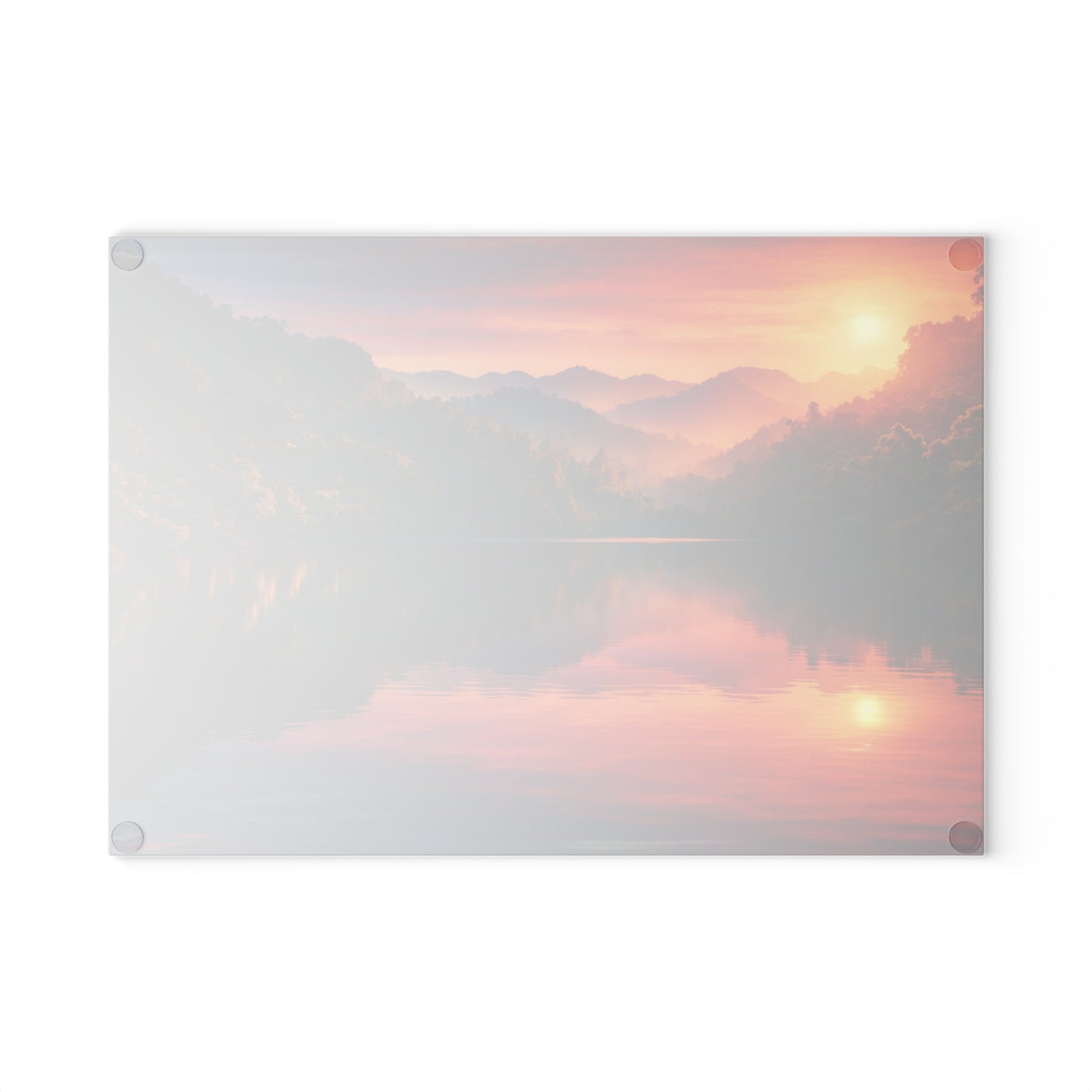 Sunset Mountain Lake Glass Cutting Board – Peaceful Nature Landscape Kitchen Art