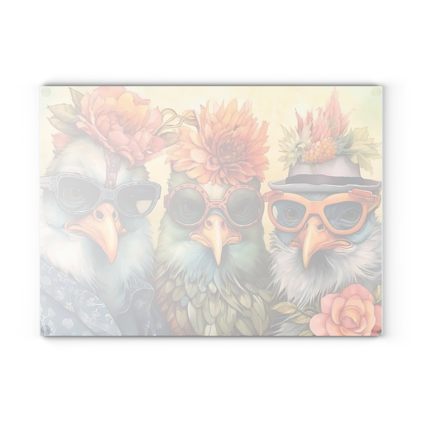 🕶️🌸 Feathered Friends Fun – Whimsical Birds Glass Cutting Board with Style and Sass 🐦