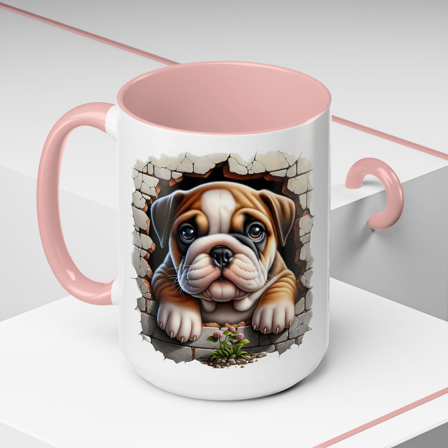 🎀🐶 English Bulldog Puppy Accent Mug – Cute Peek-Through Dog Design for Animal Lovers ☕💖
