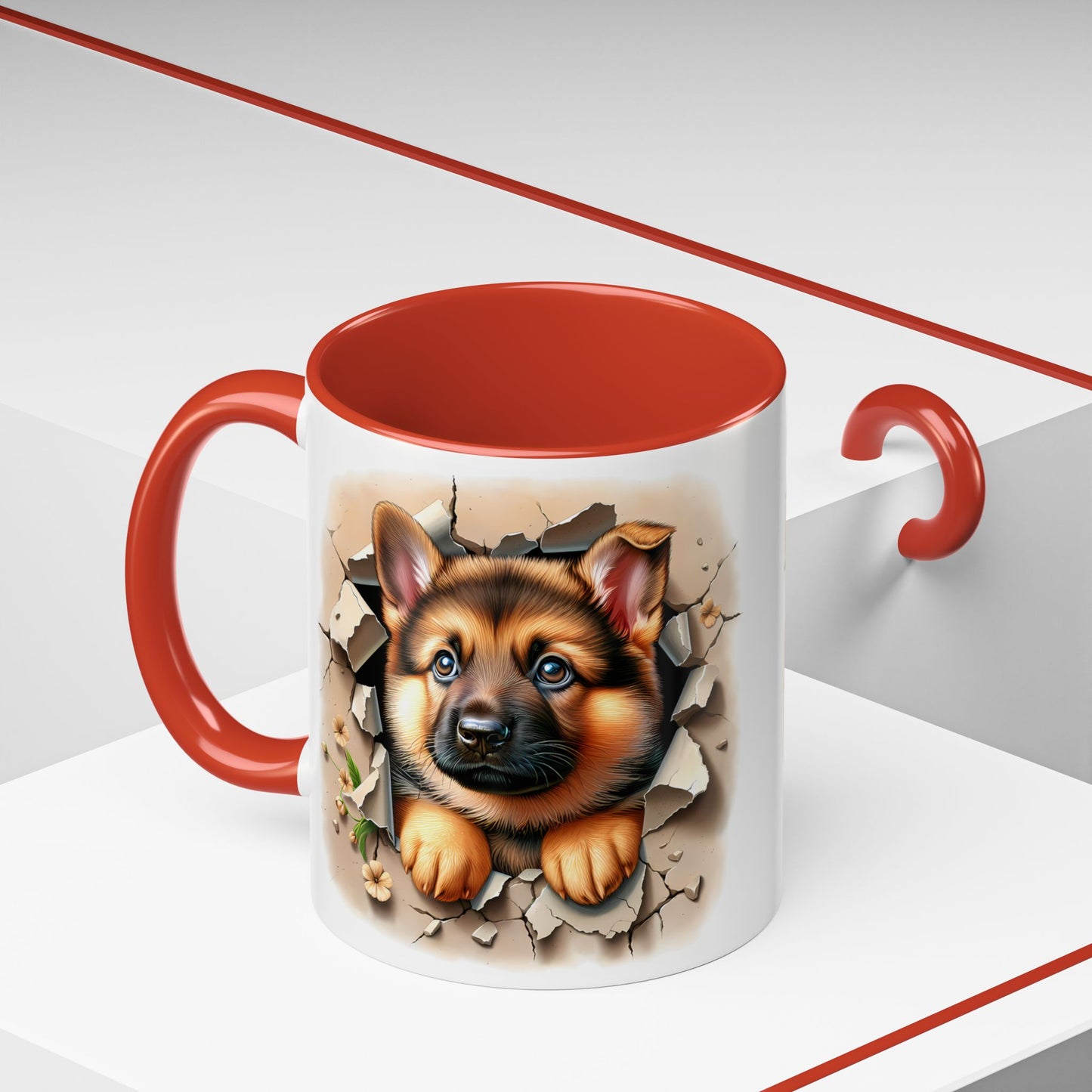 🐾☕ German Shepherd Puppy Peek Accent Mug – Loyal Pup Lover Gift ✨🖤