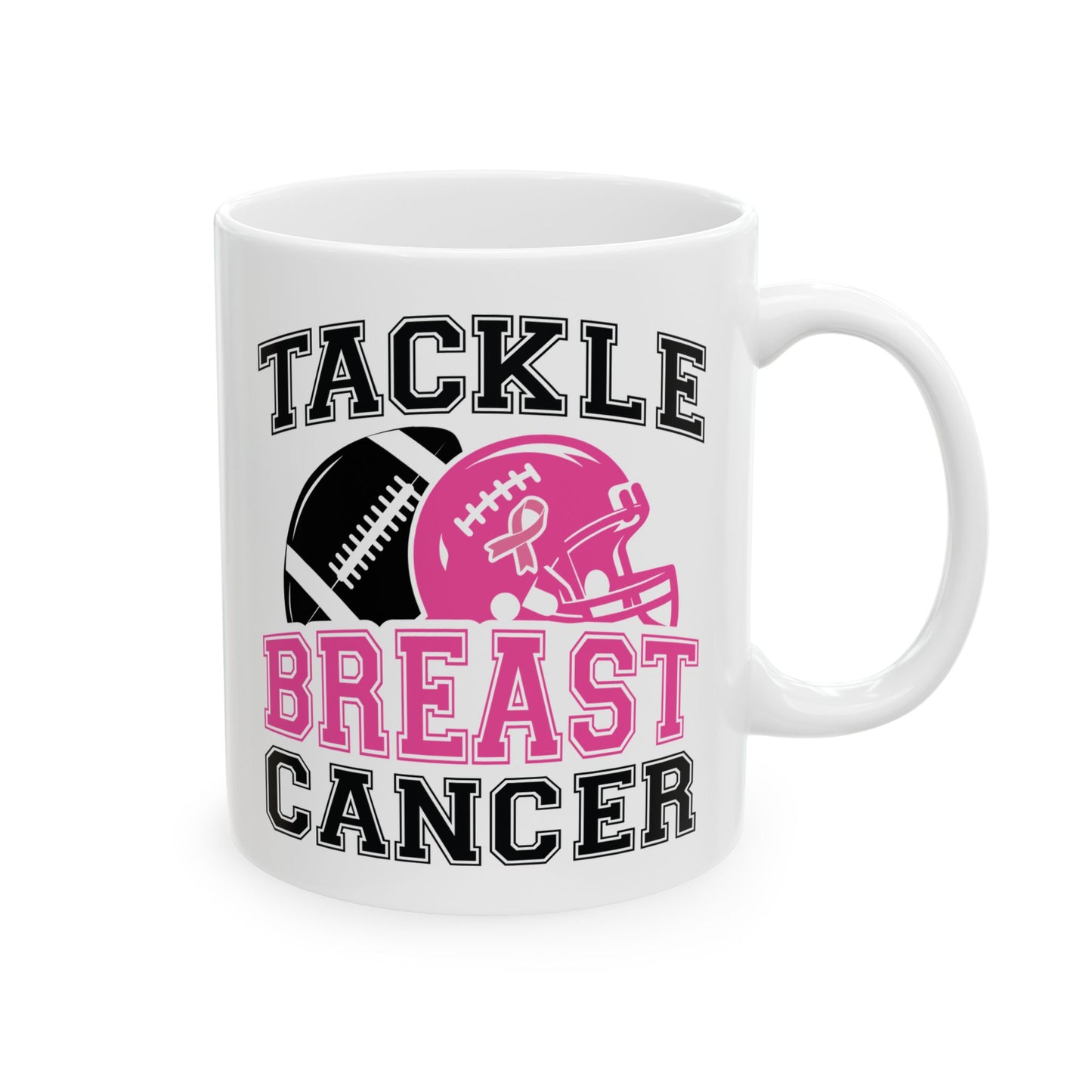 🏈🎀 Tackle Breast Cancer Mug – Football Strength Meets Awareness 💗