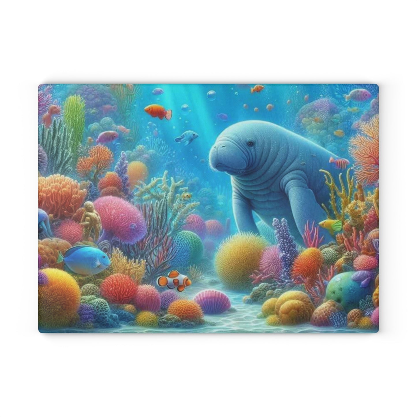 Manatee Cutting Board Textured Glass Florida Spring Kitchen Decor Coastal Home Gift Beach Housewarming Manatee Lover Sea Life Art Nautical