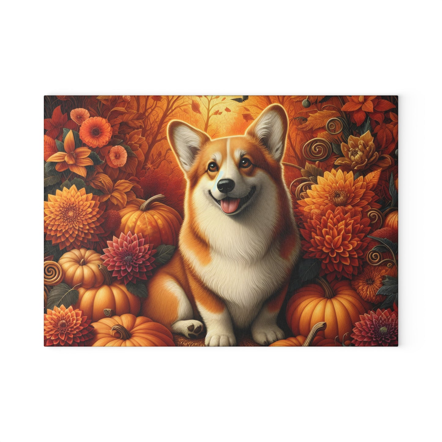 🍂🐾 Autumn Corgi Cutting Board – Cozy Fall Vibes for Your Kitchen 🎃