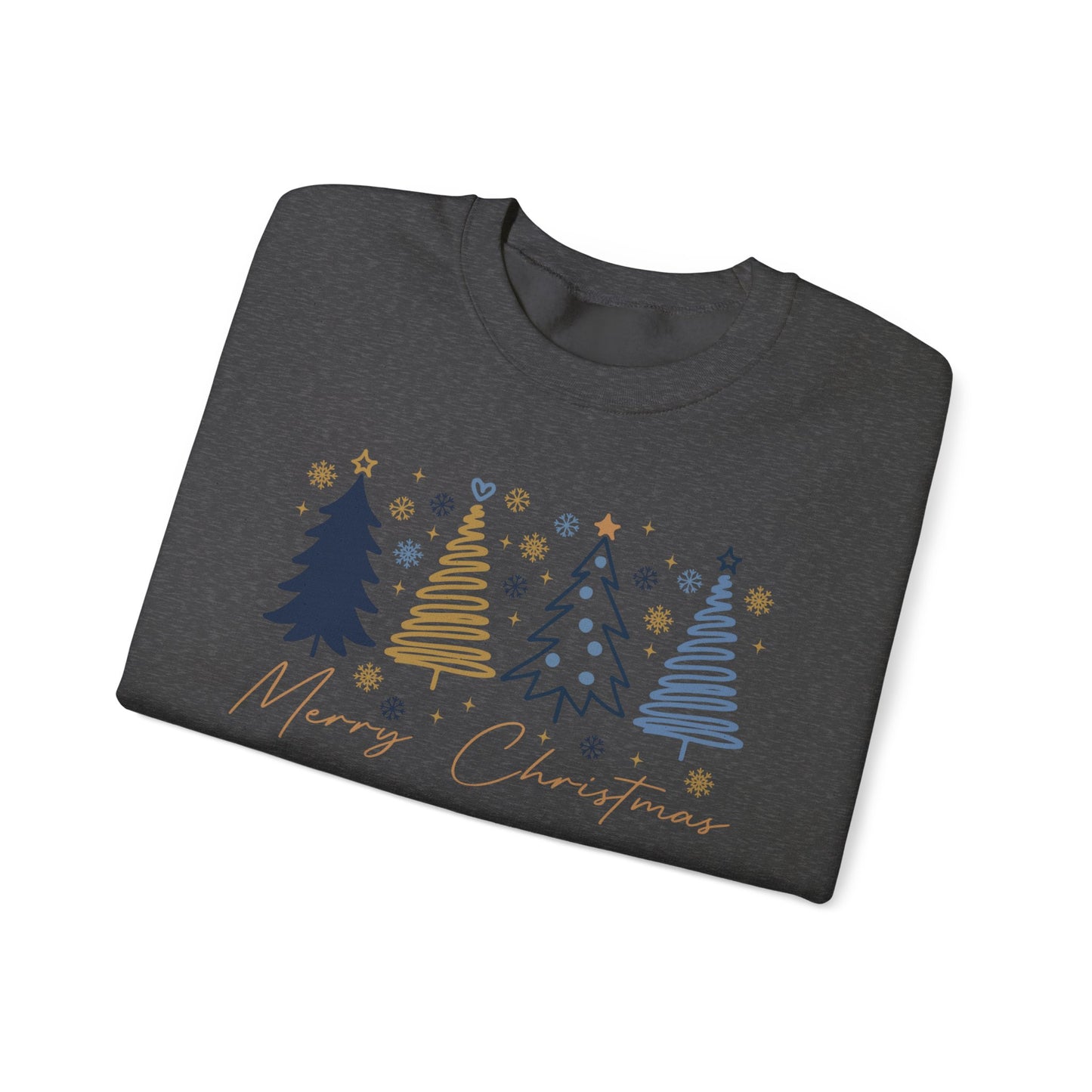 🎄✨ Merry Christmas Sweatshirt – Modern Navy & Gold Holiday Trees ❄️⭐