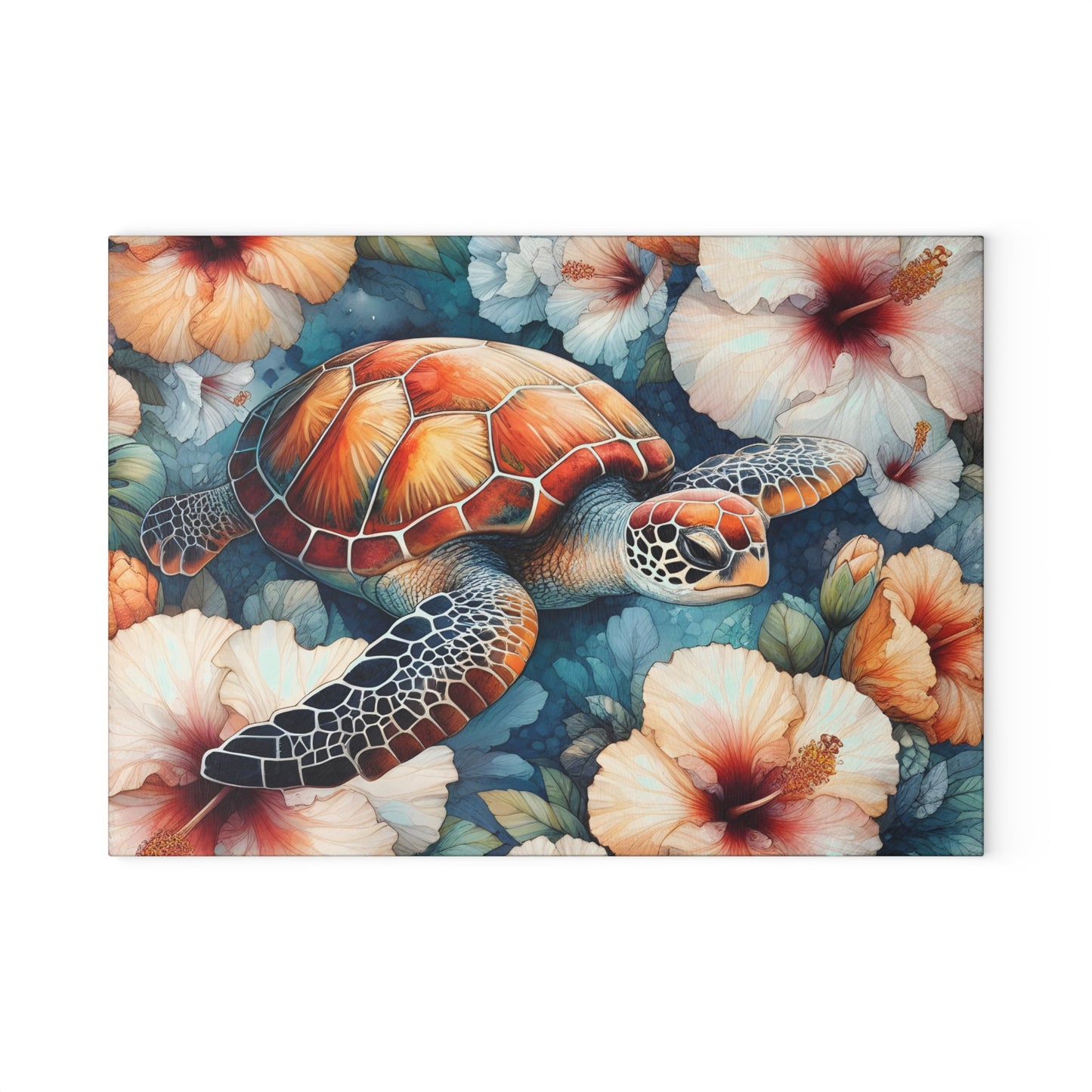 🐢 Tropical Sea Turtle & Hibiscus Cutting Board – Coastal Elegance for Your Kitchen 🌺