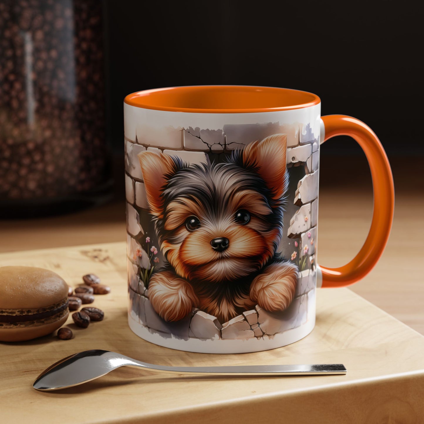 🎀🐶 Yorkie Puppy Accent Mug – Cute Peek-Through Dog Design for Animal Lovers ☕💖