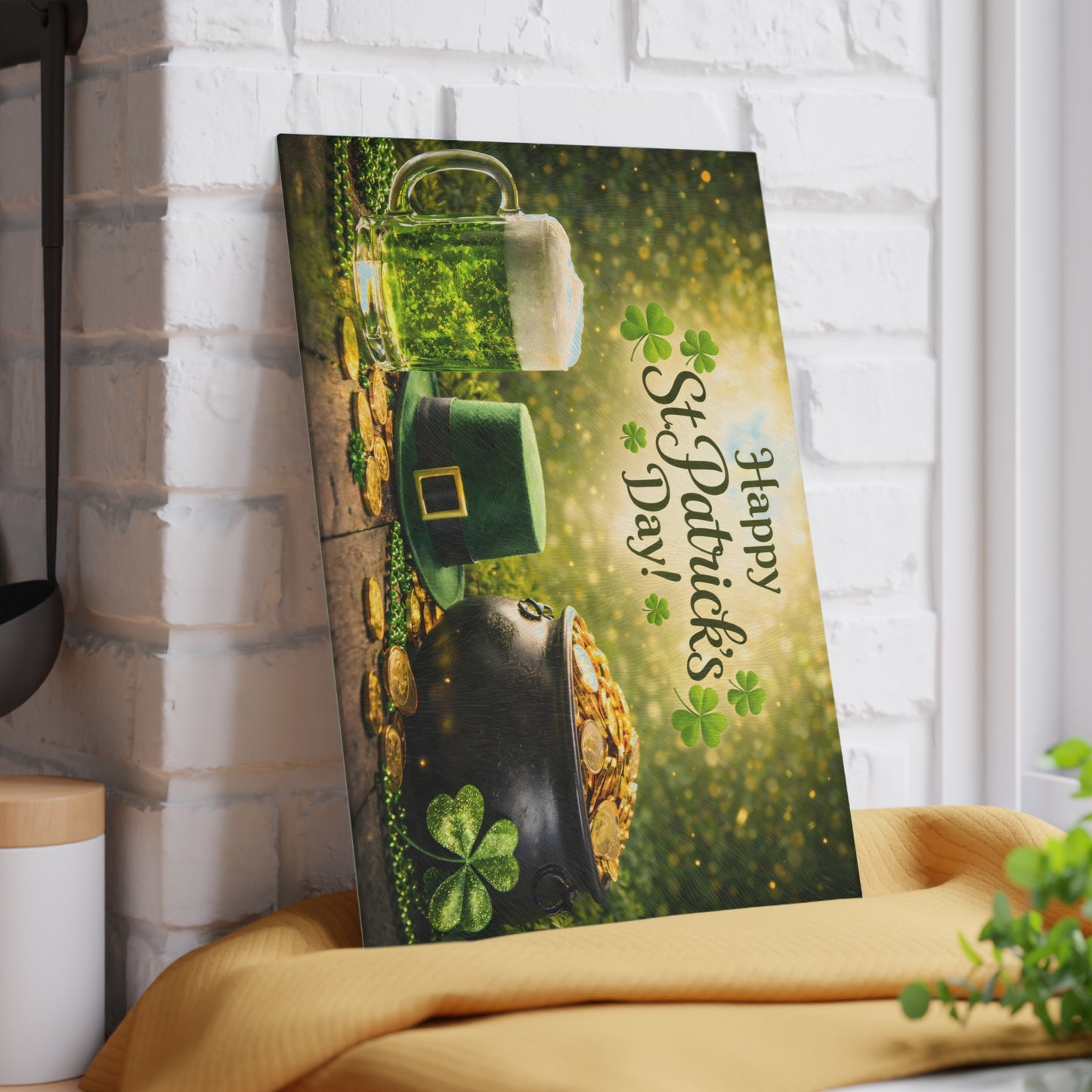 Happy St. Patrick’s Day Glass Cutting Board – Festive Irish Kitchen Decor