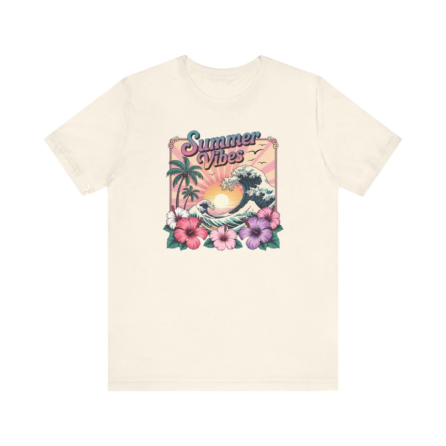 ☀️ Camiseta Summer Vibes – Ola playera vibrante, hibisco y palmeras | Camiseta gráfica para mujer