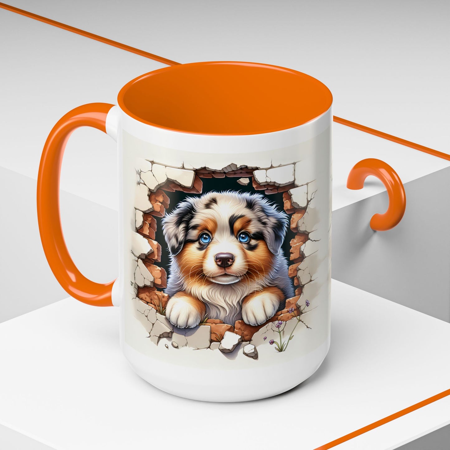 🐾☕ Australian Shepherd Puppy Peek Accent Mug – Blue-Eyed Beauty Dog Lover Gift ✨💙
