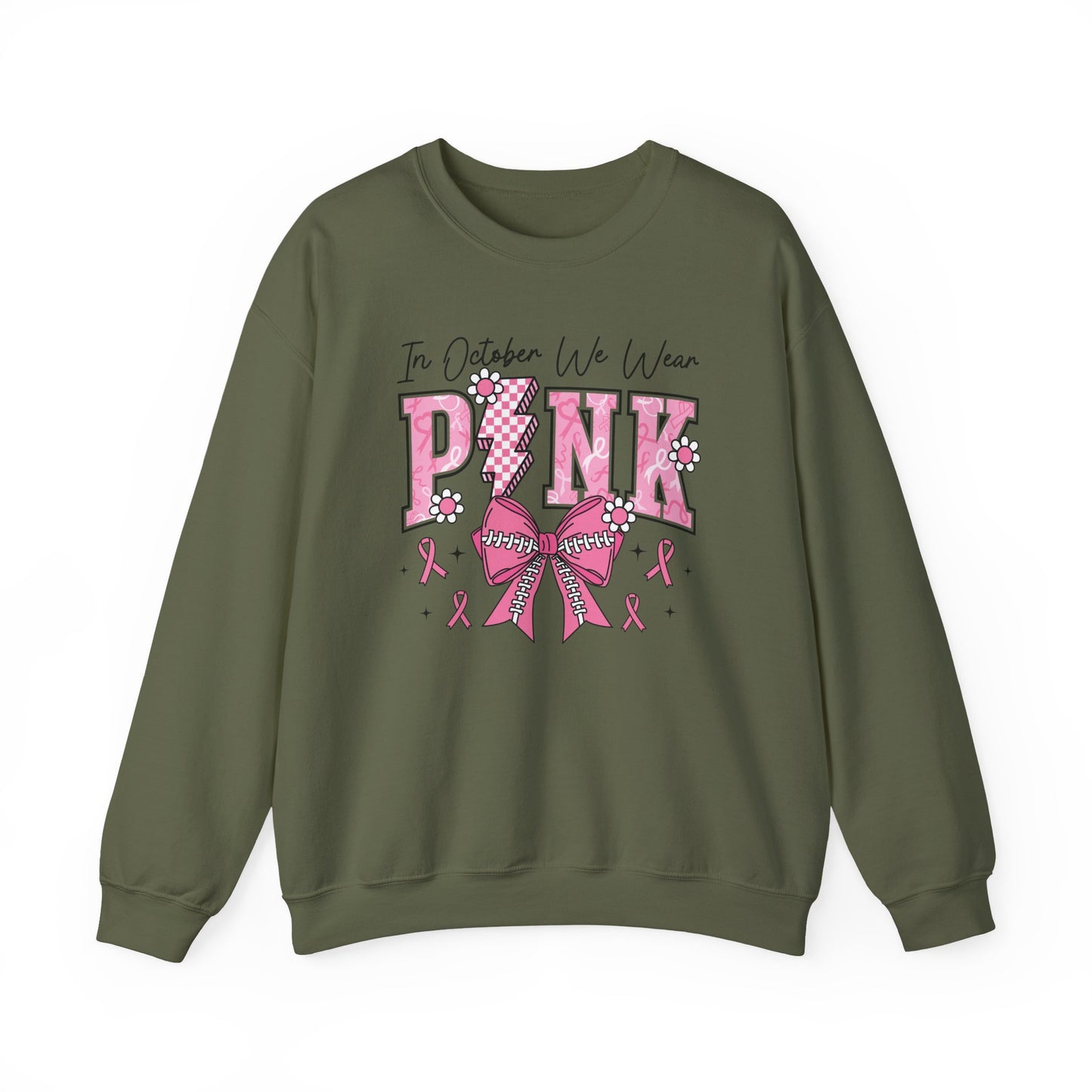 ⚡🎀 PINK Sweatshirt – Breast Cancer Awareness Bow & Lightning Bolt