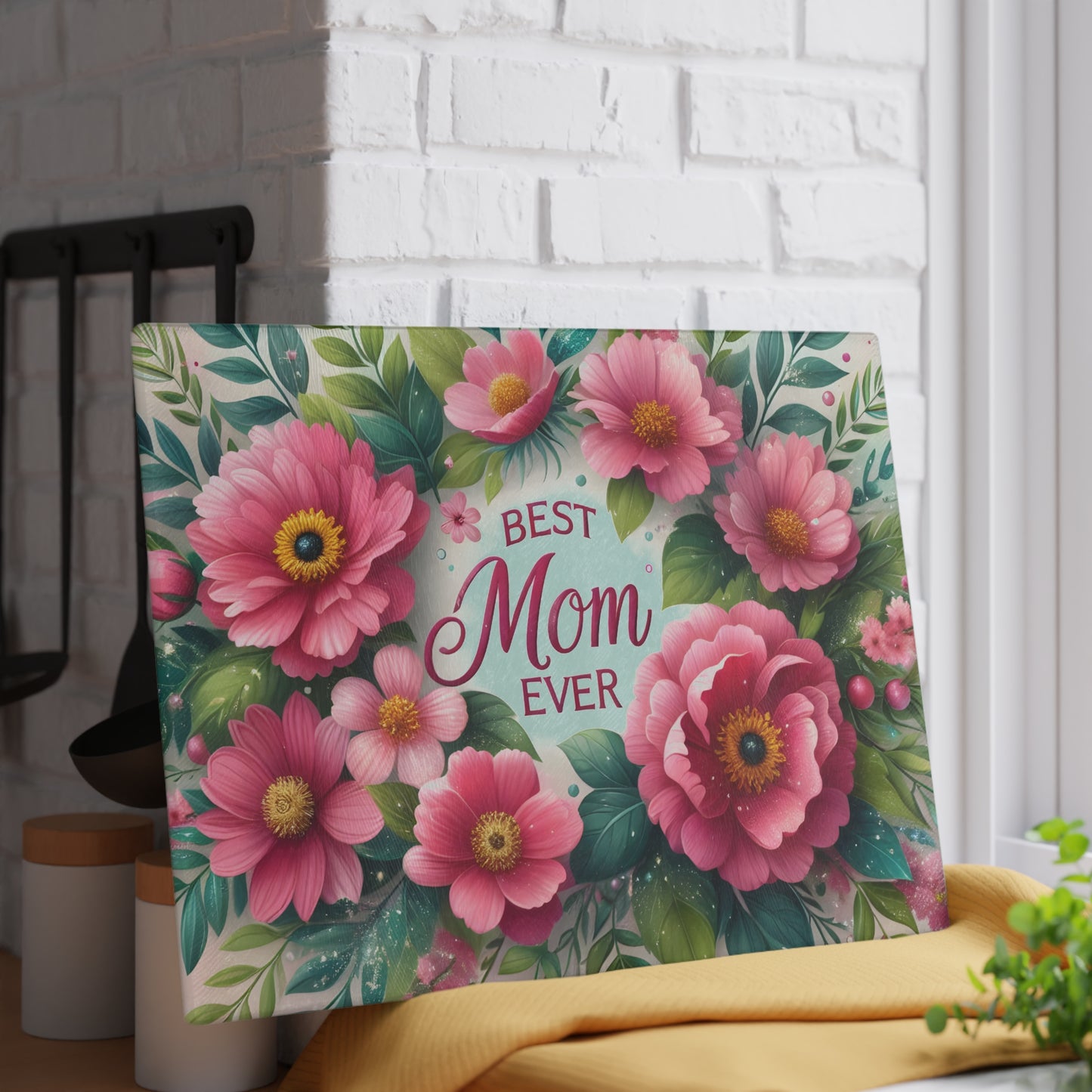 🌸 Best Mom Ever Floral Cutting Board – Elegant Gift for Her 🌼