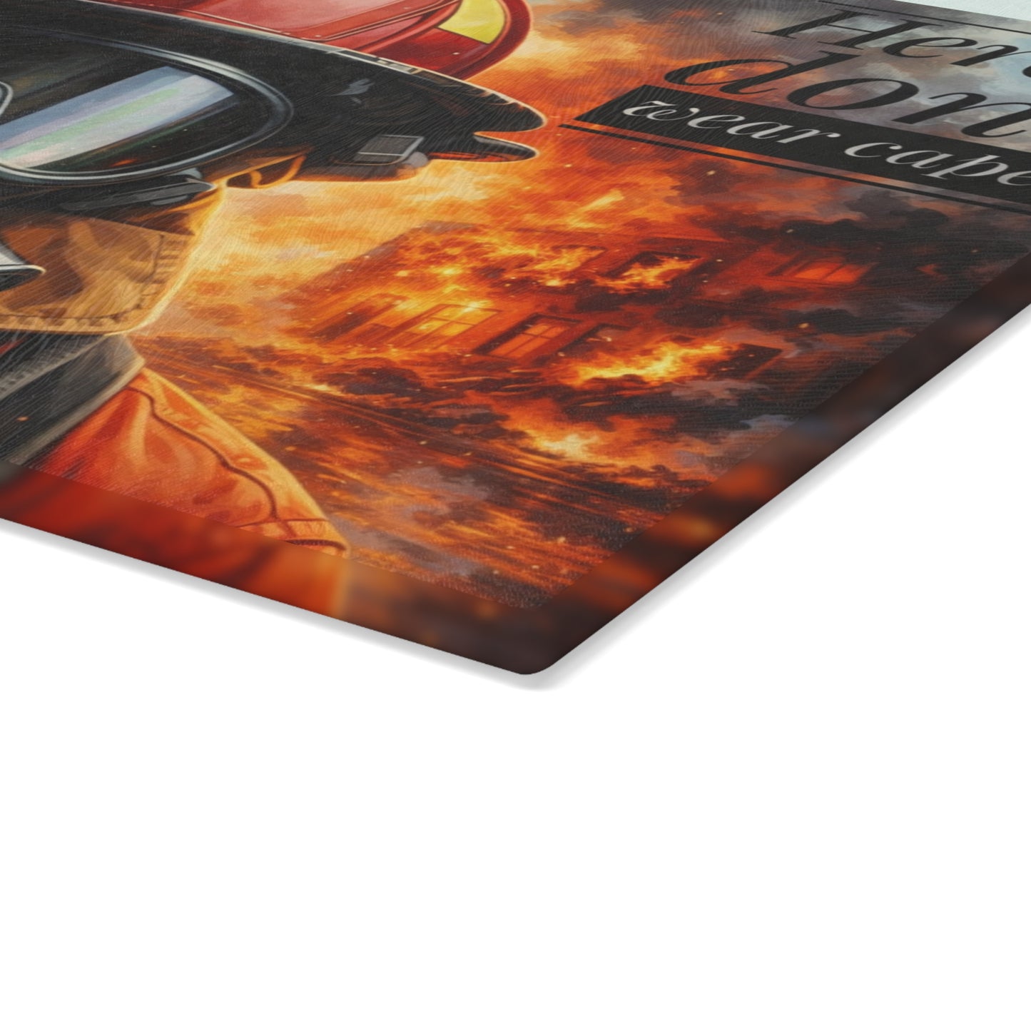 Firefighter Hero Tribute Glass Cutting Board – First Responder Strength Kitchen Art