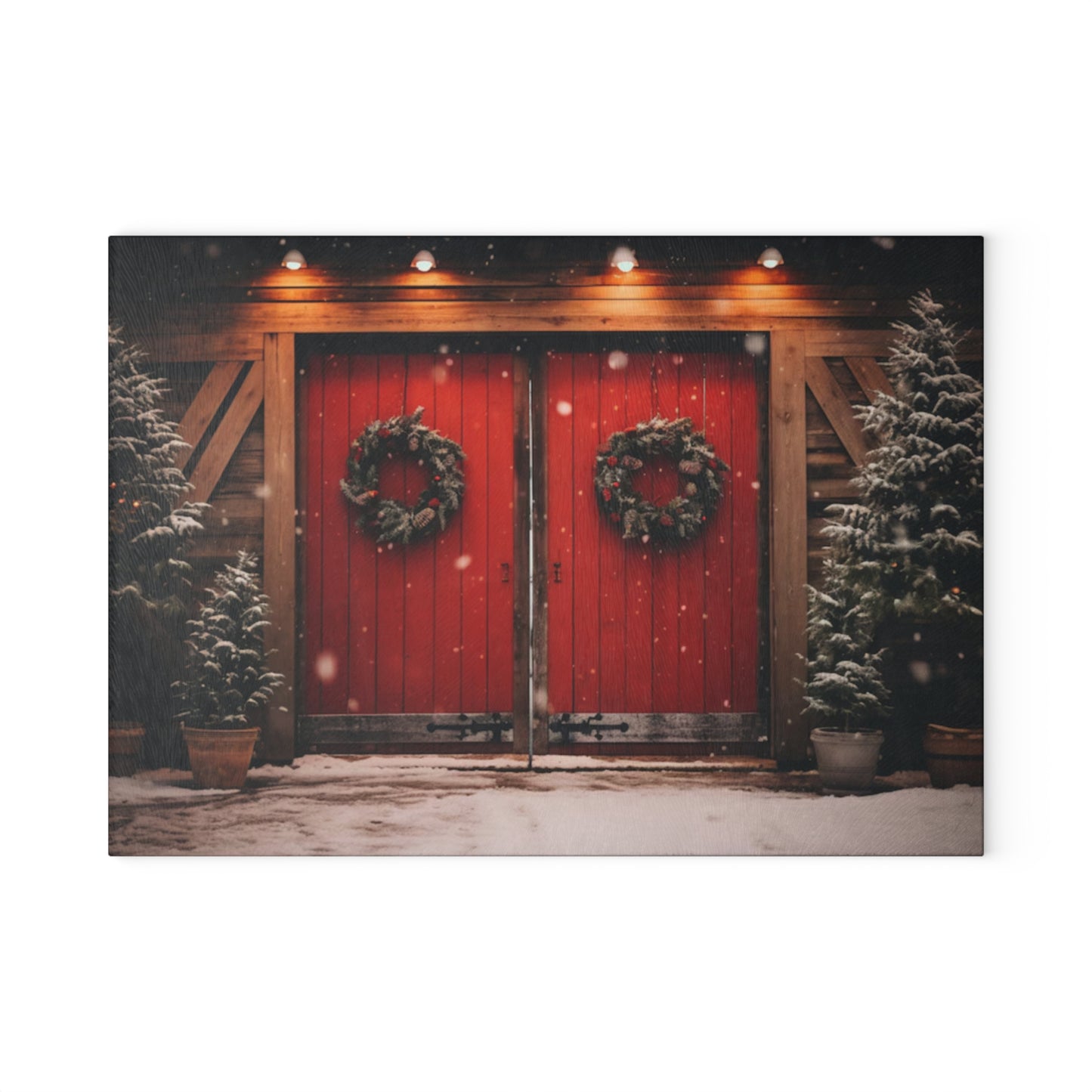 🎄 Rustic Red Barn Christmas Cutting Board – Cozy Country Charm for the Holidays 🎁