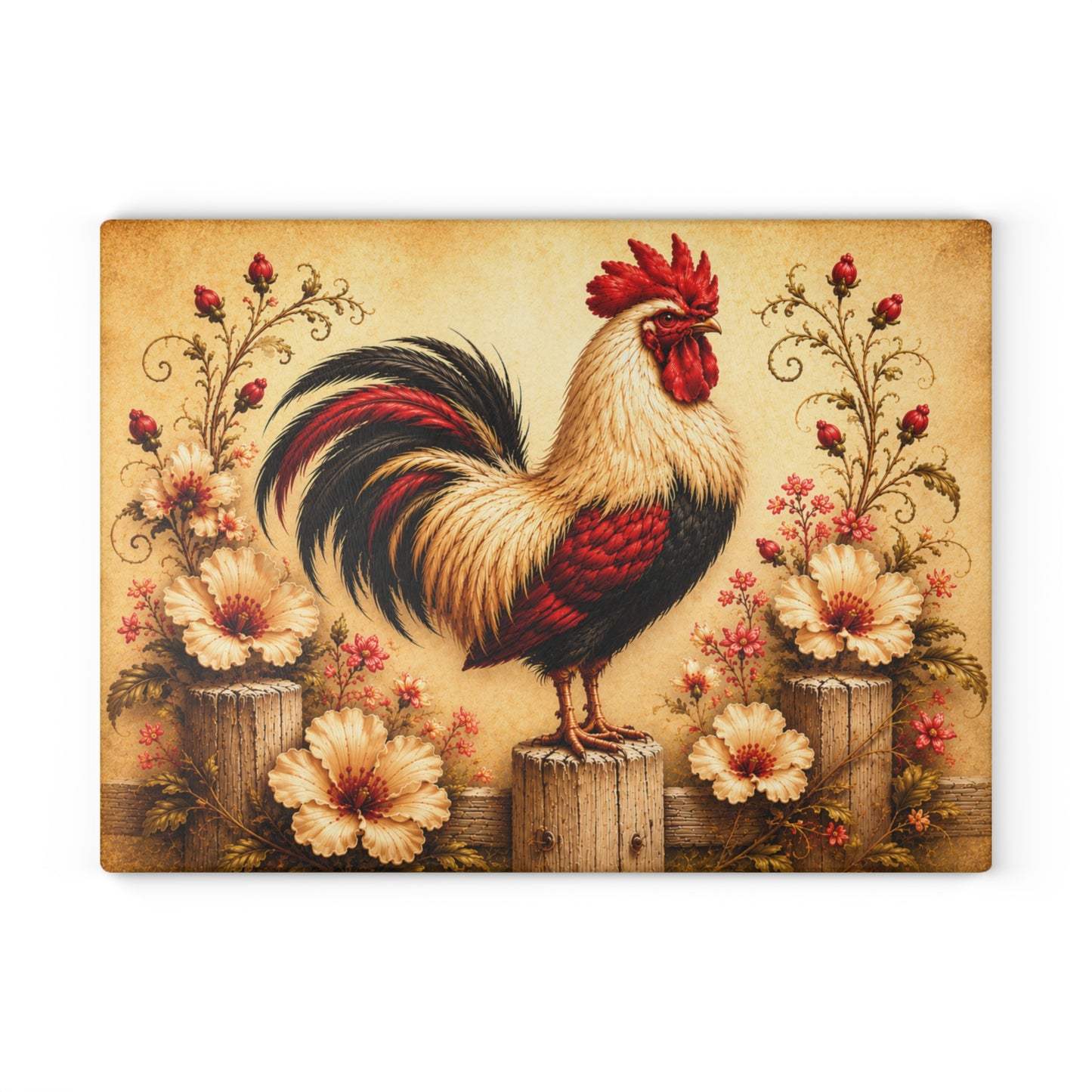 Rustic Rooster Tempered Glass Cutting Board