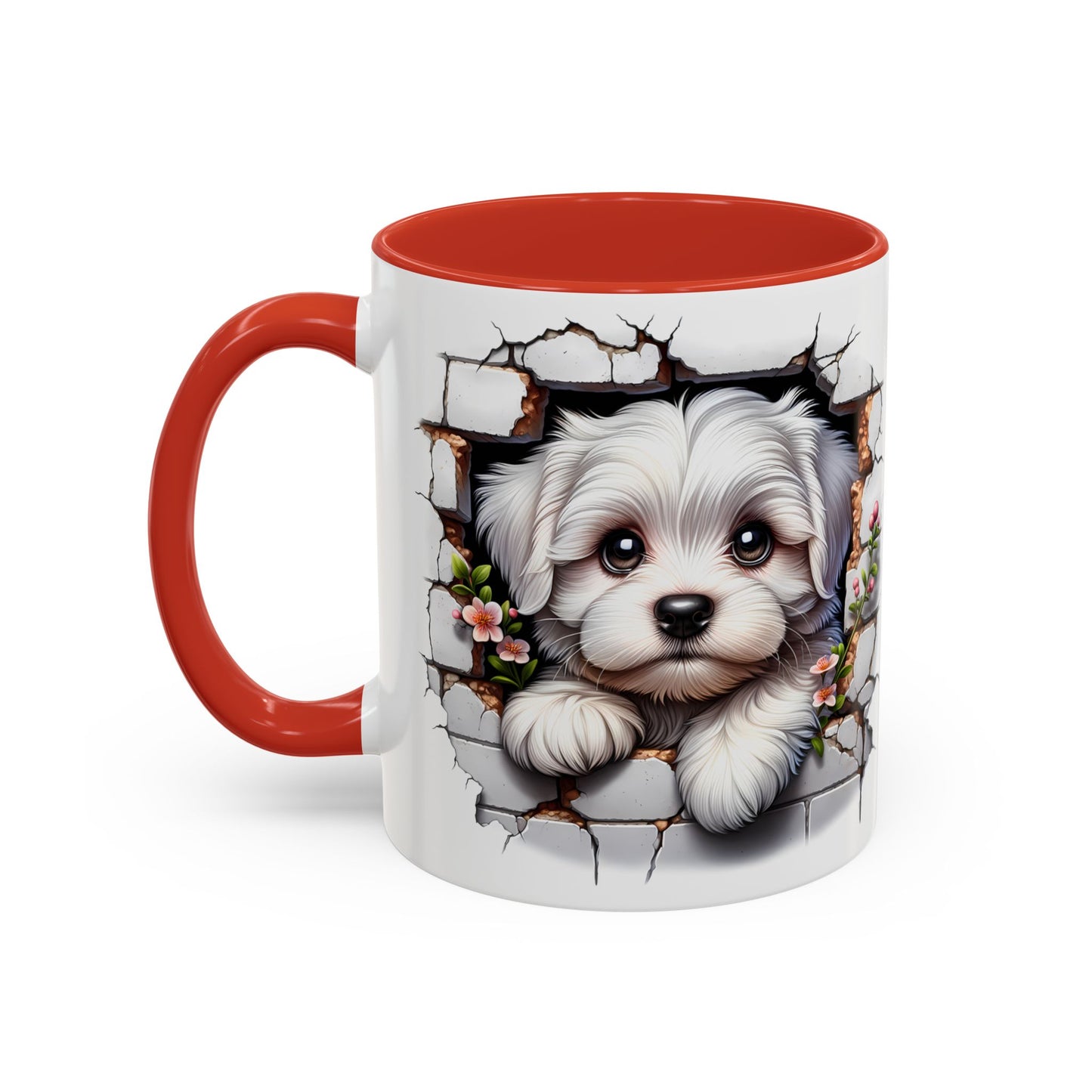 🎀🐶 Maltese Puppy Accent Mug – Cute Peek-Through Dog Design for Animal Lovers ☕💖