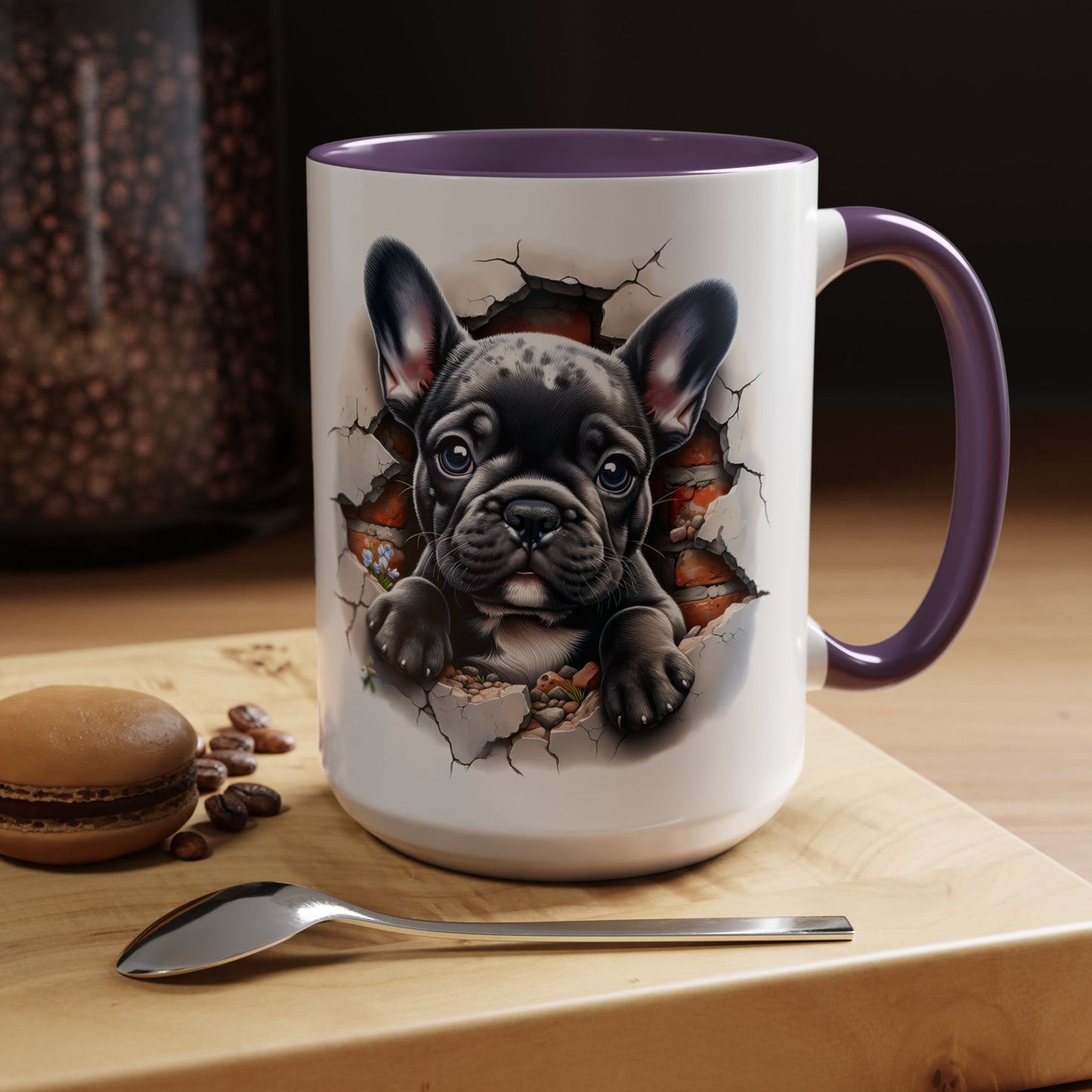 🐾🖤 Black French Bulldog Puppy Accent Mug – Cute Peek-Through Cup for Dog Lovers ☕✨