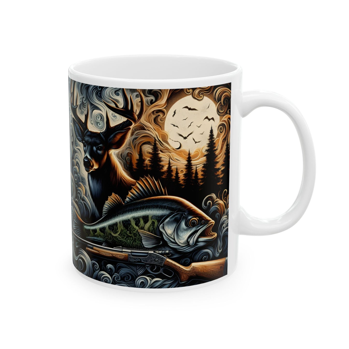 🦌🎣 Personalized Hunting & Fishing Mug – Deer, Bass & Outdoors Coffee Cup 🌲☕