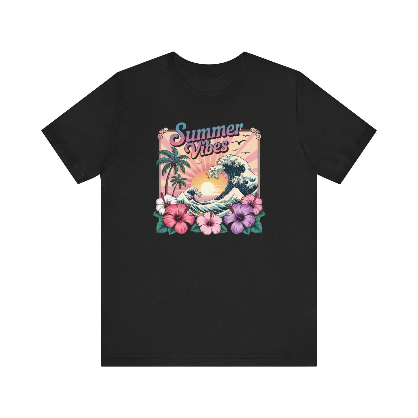 ☀️ Camiseta Summer Vibes – Ola playera vibrante, hibisco y palmeras | Camiseta gráfica para mujer