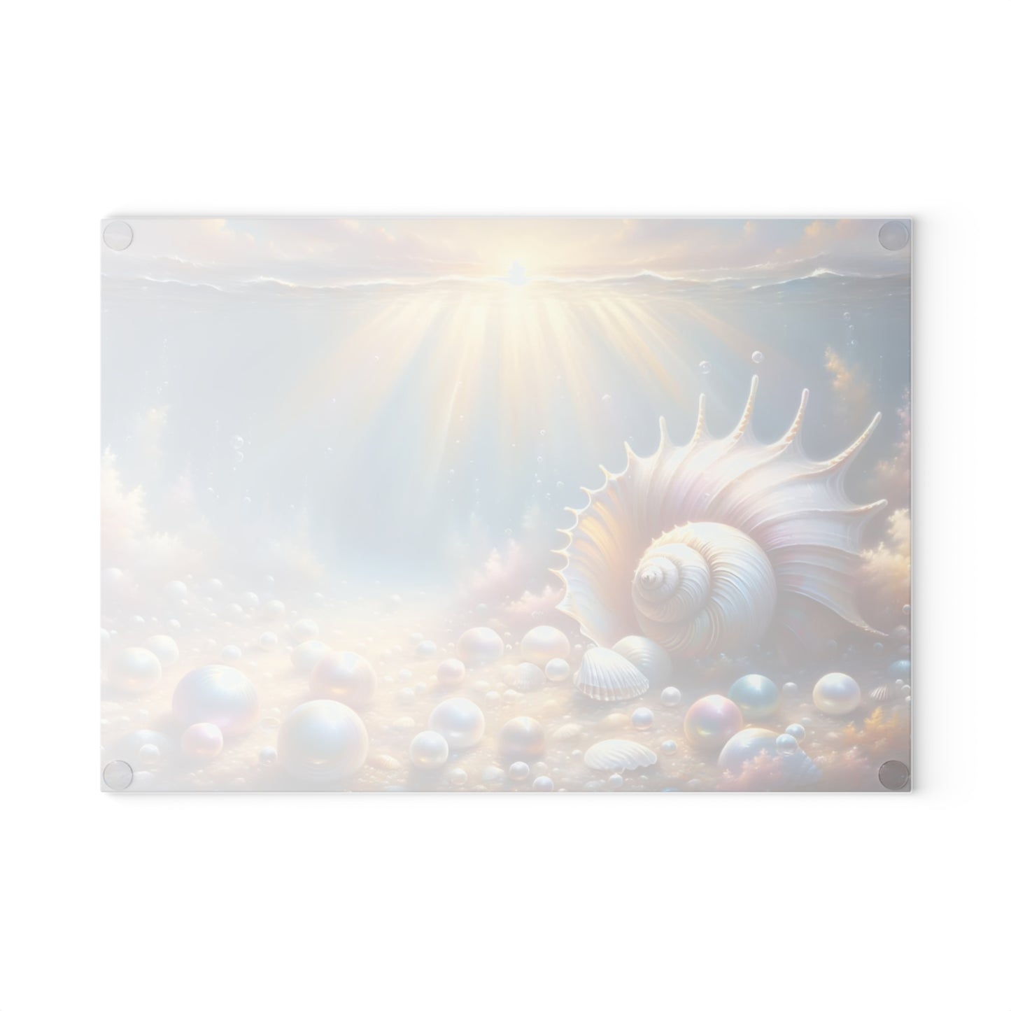 Seashell & Pearls Ocean Glow Glass Cutting Board – Coastal Kitchen Art