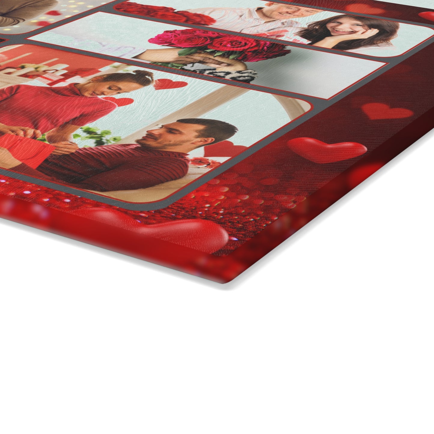 Happy Valentine’s Day Photo Collage Glass Cutting Board – Personalized Romantic Keepsake
