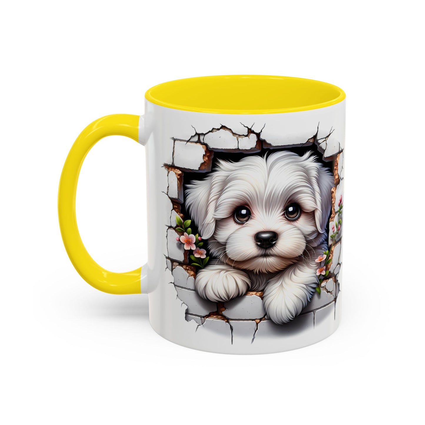 🎀🐶 Maltese Puppy Accent Mug – Cute Peek-Through Dog Design for Animal Lovers ☕💖