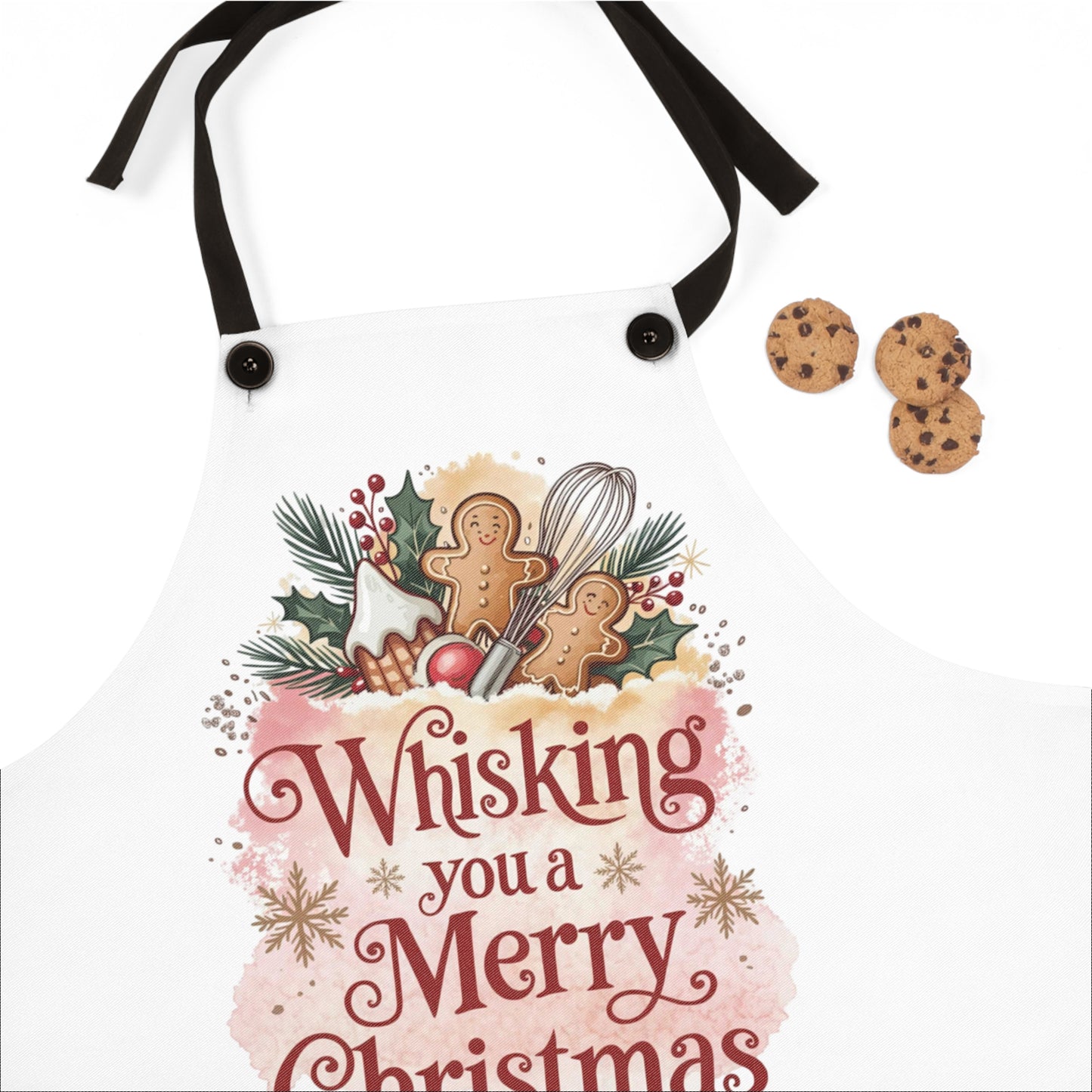 🎄🥄 “Whisking You a Merry Christmas” Holiday Baking Apron – Gingerbread, Whisks & Warm Kitchen Joy