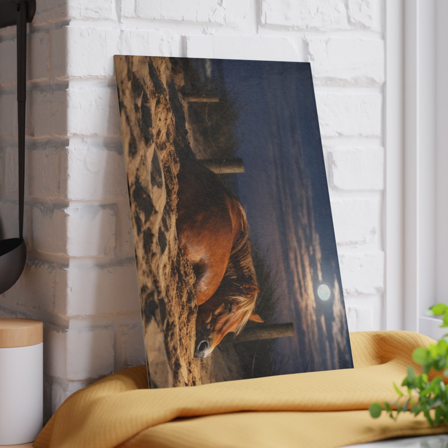 Peaceful Horse on Moonlit Beach Glass Cutting Board – Coastal Farmhouse Horse Lover Kitchen Decor
