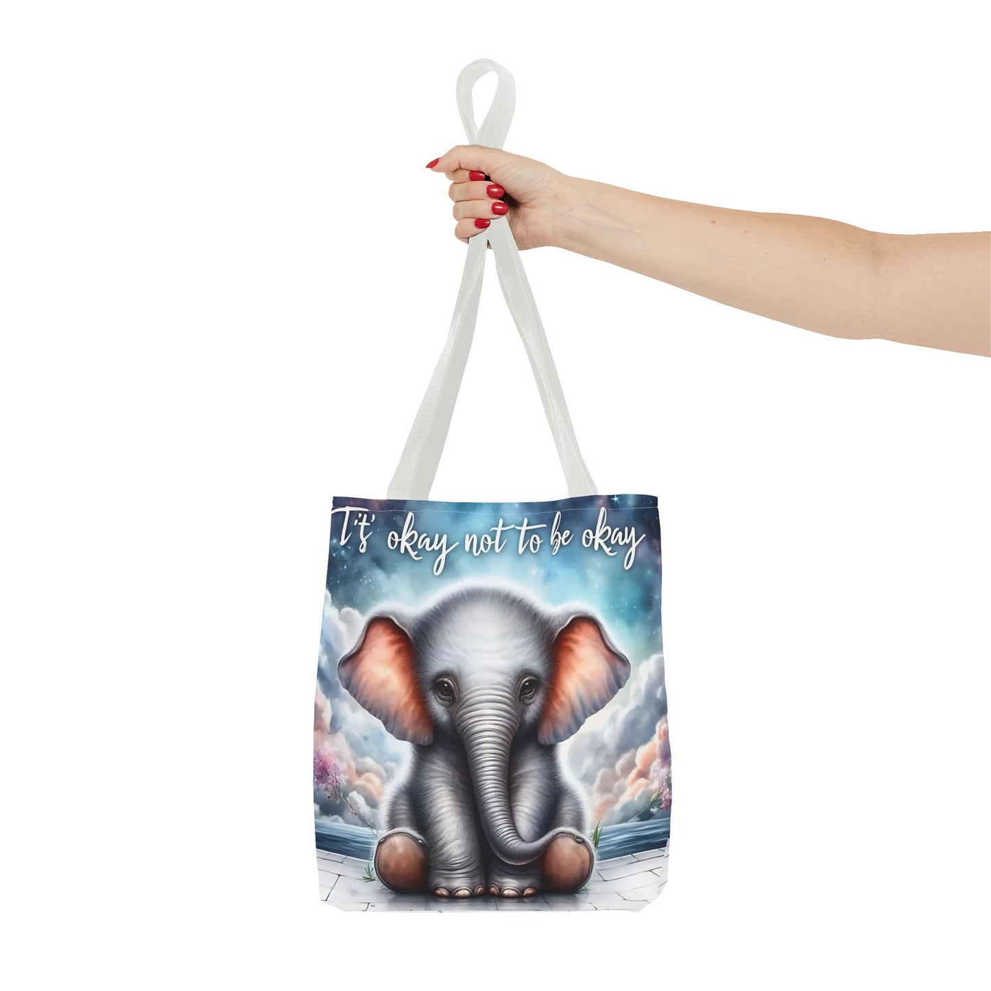 Bolsa de mano con elefante “Está bien no estar bien”: un suave recordatorio con un diseño delicado y caprichoso.