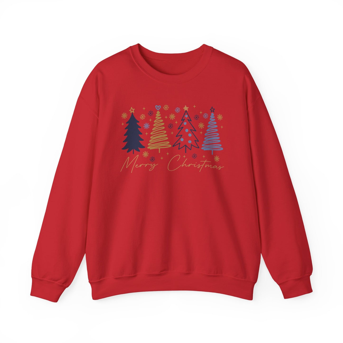 🎄✨ Merry Christmas Sweatshirt – Modern Navy & Gold Holiday Trees ❄️⭐