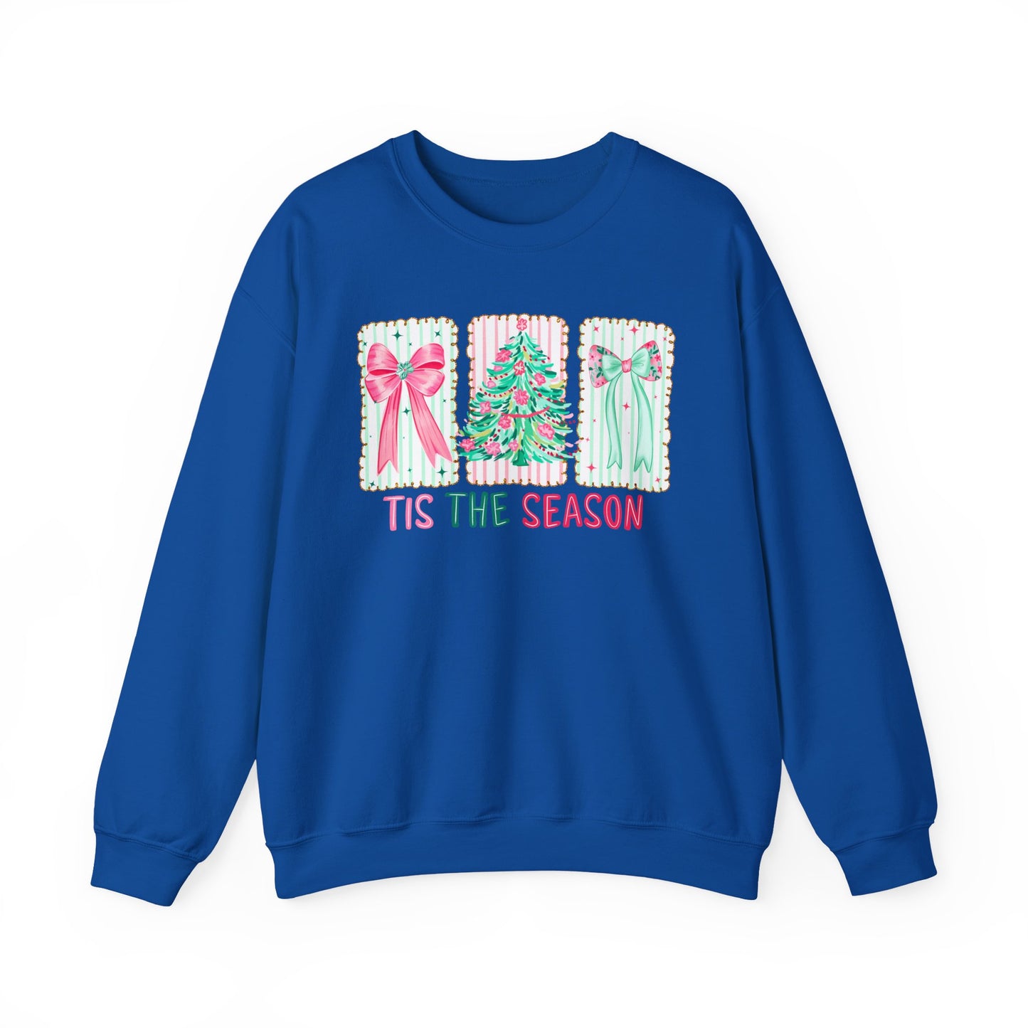 🎀🎄 ’Tis The Season Sweatshirt – Pastel Bows & Merry Tree Vibes ✨☃️