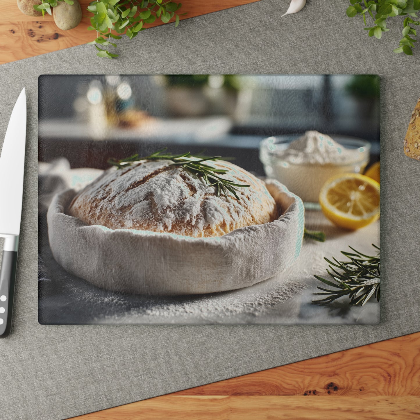 🍋🌿 Rustic Kitchen Bread & Herbs Cutting Board – Freshly Baked Charm for Your Kitchen 🍞