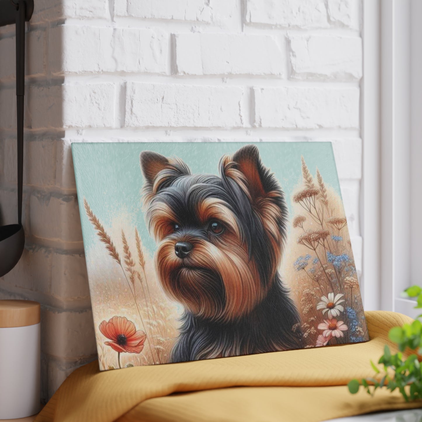 Yorkshire Terrier, tabla de cortar, regalo para amantes de los perros, vidrio templado, regalo de inauguración de la casa, tabla de charcutería, regalo único, regalo de chef