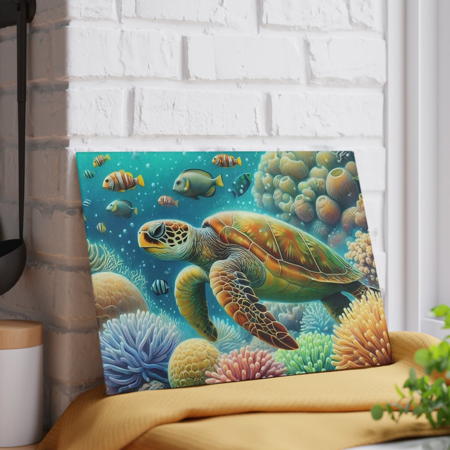 Rainbow Coral Sea Turtle Cutting Board – Vivid Marine Fantasy