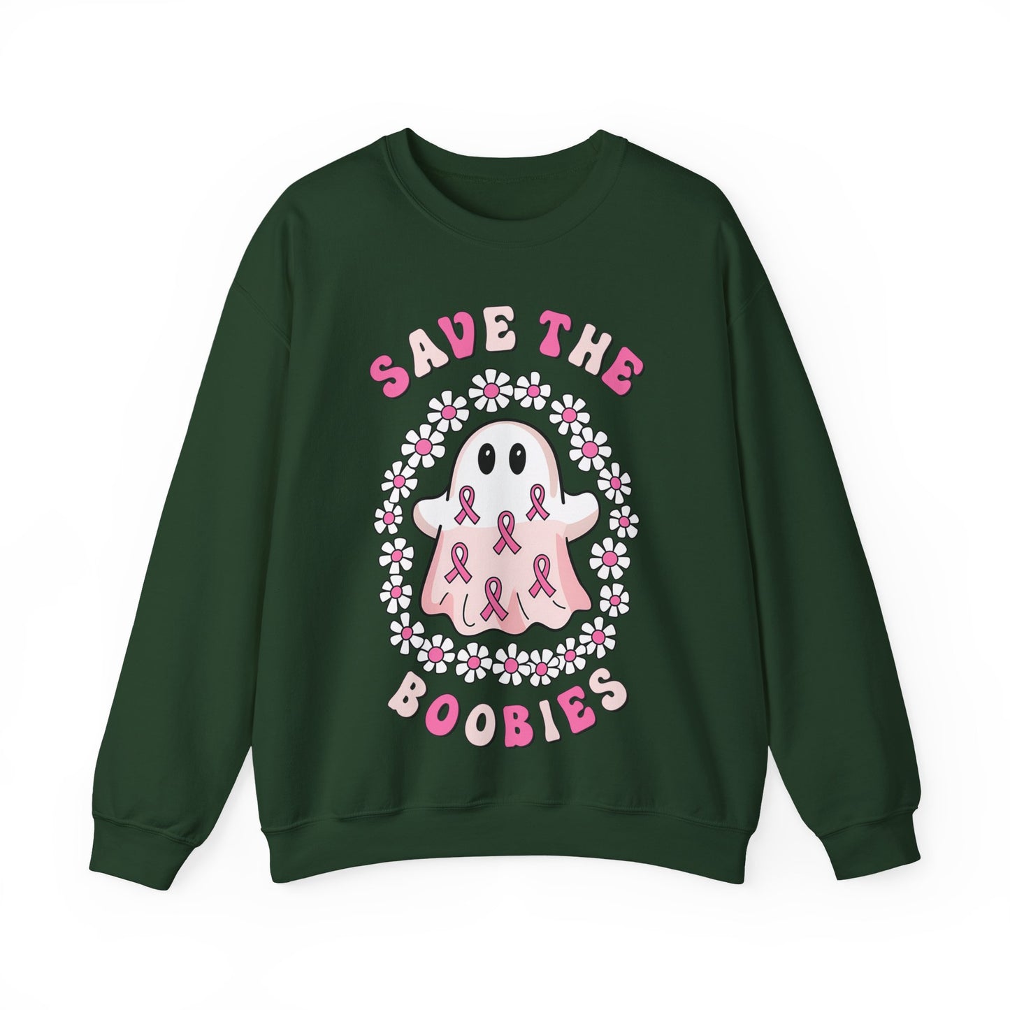 👻🎀 Save the Boobies Ghost Sweatshirt – Cute Breast Cancer Awareness Crewneck