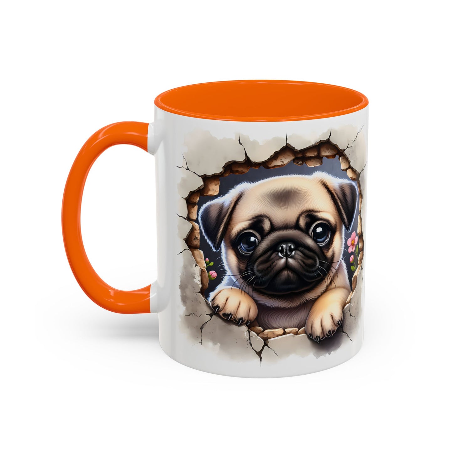 🐾💛 Pug Puppy Accent Mug – Cute Wrinkly Pug Coffee Cup ☕✨