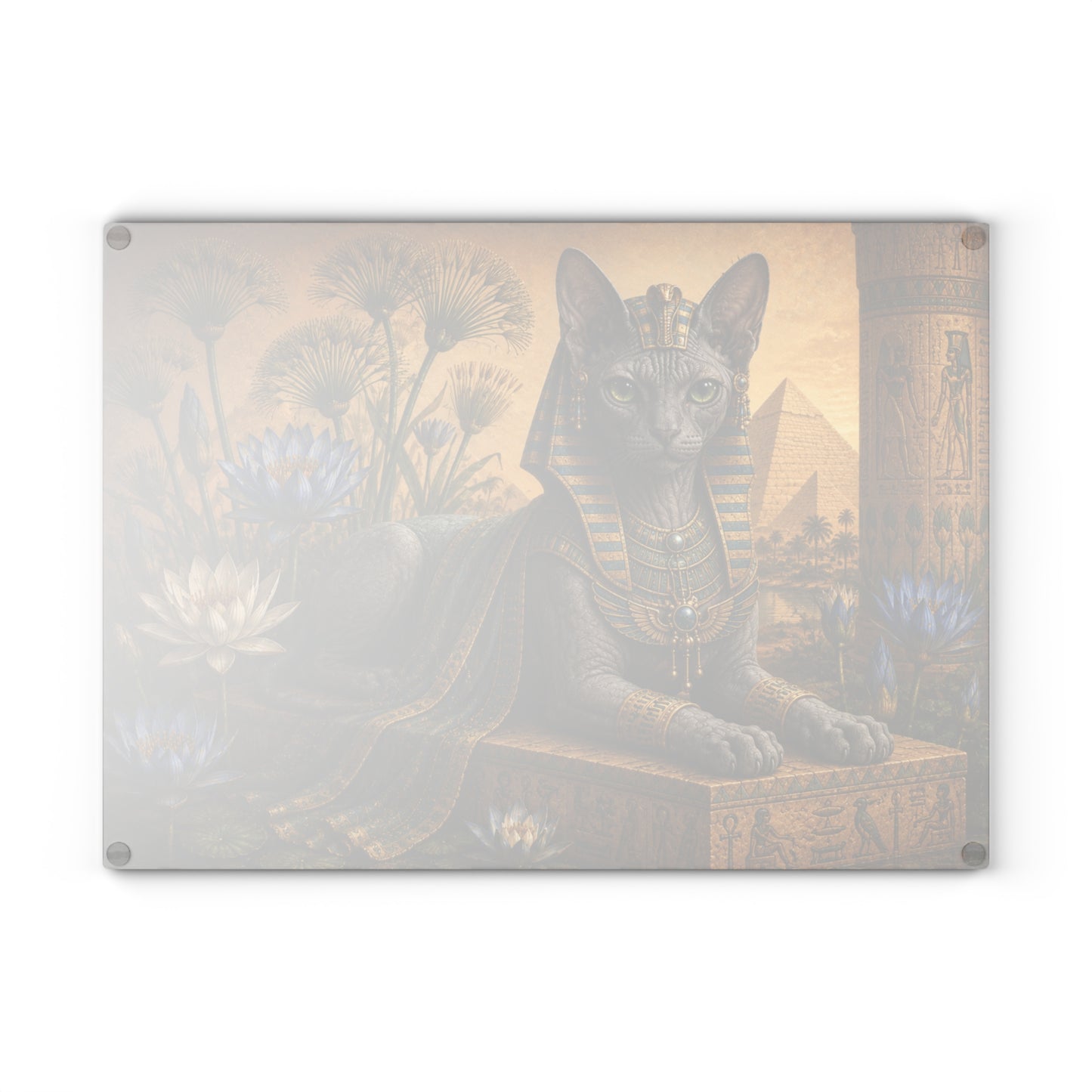 Ancient Egyptian Female Sphynx Cat Glass Cutting Board – Elegant Egyptian Cat Kitchen Decor