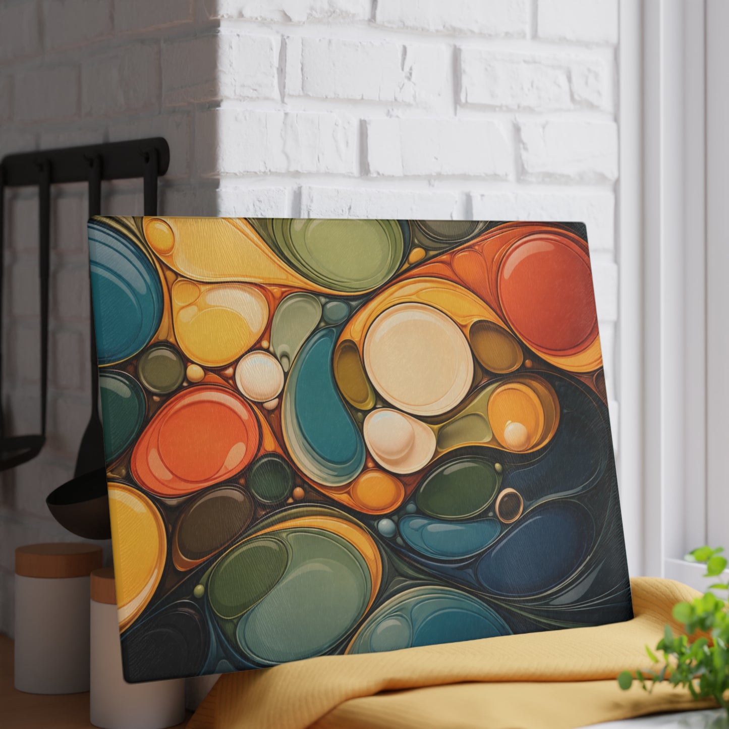 Colorful Abstract Retro Pattern Glass Cutting Board – Modern Kitchen Decor
