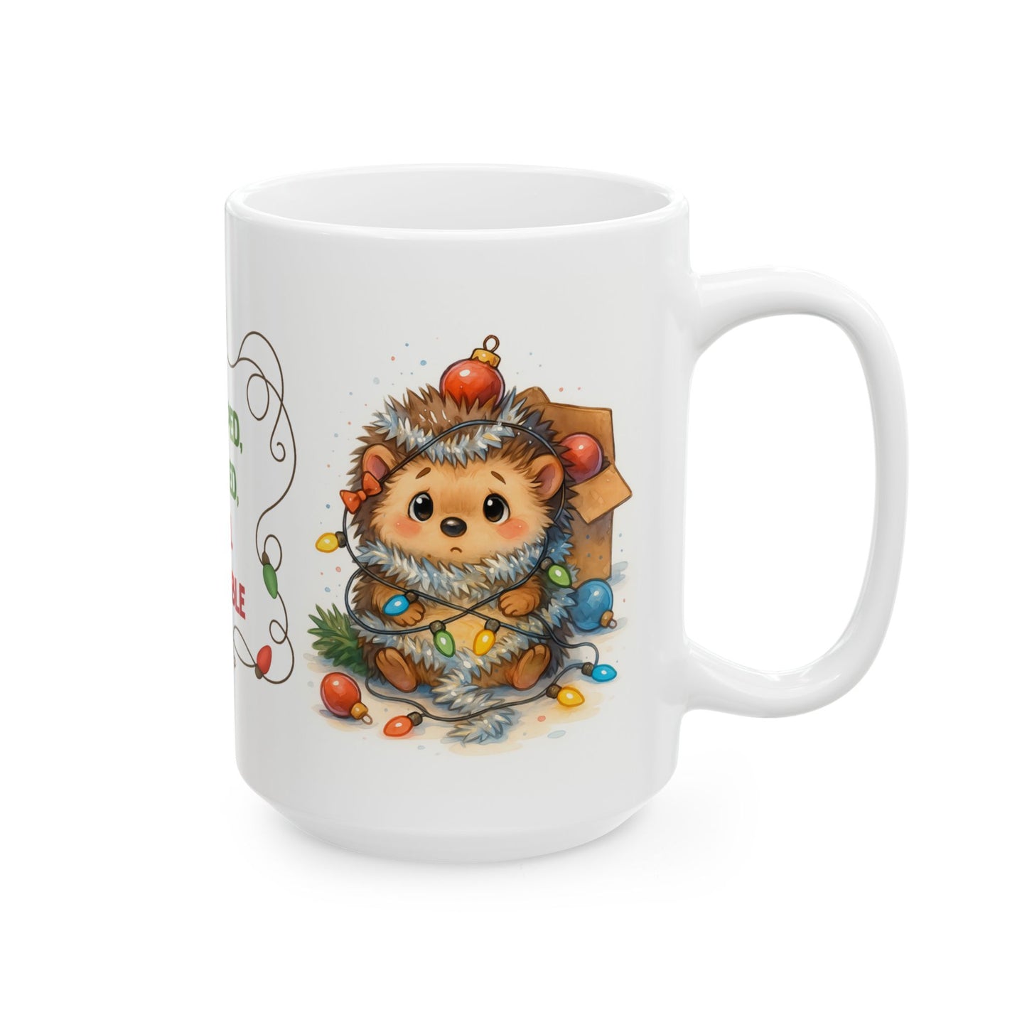 🦔🎄 Wrapped, Tangled, Still Adorable Hedgehog Mug – Cute Christmas Coffee Cup ✨☕