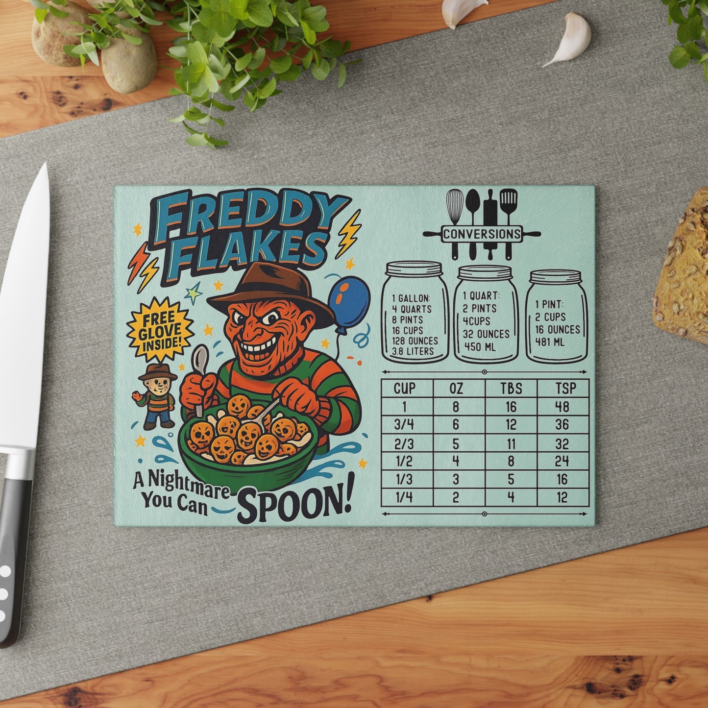 🔥 “Freddy Flakes” Horror Cereal Cutting Board – A Nightmare You Can Spoon! 🍽️