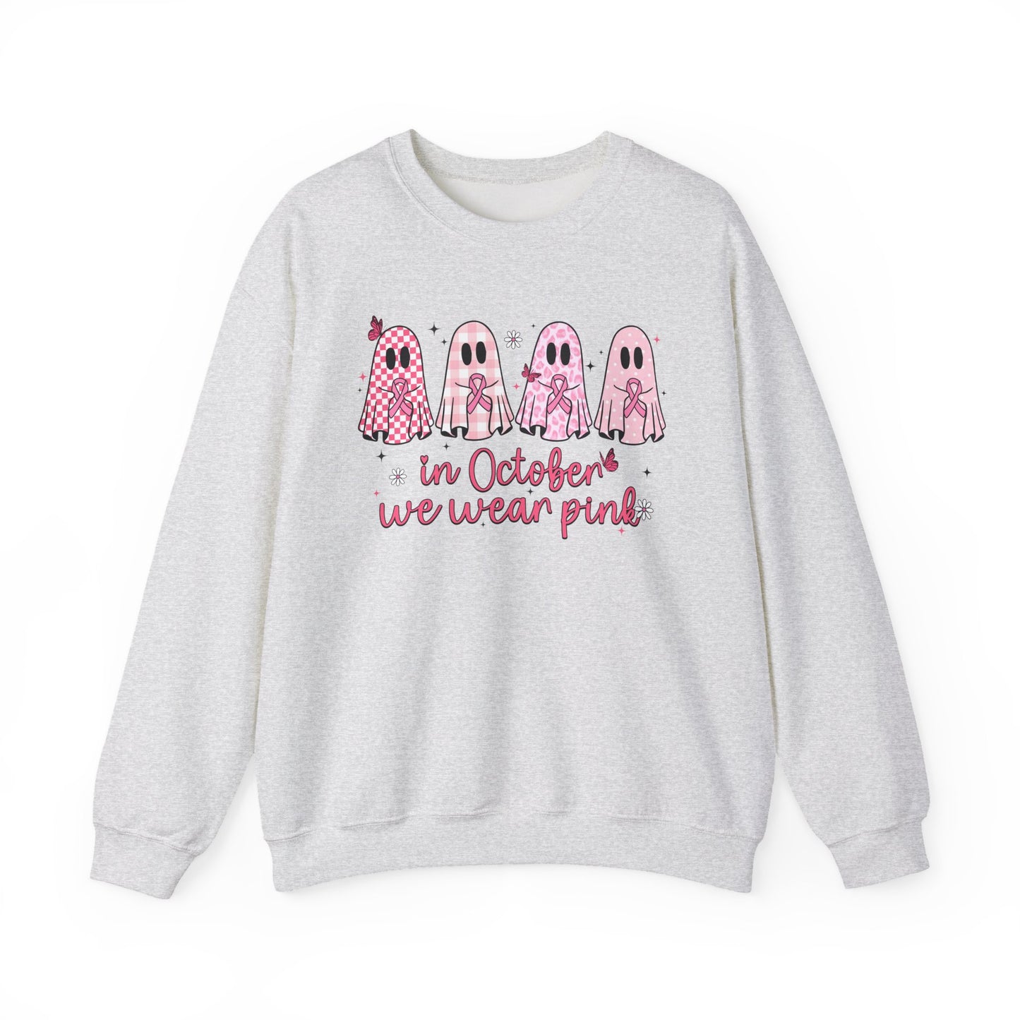 🎀👻 In October We Wear Pink Sweatshirt – Breast Cancer Awareness Halloween Ghosts