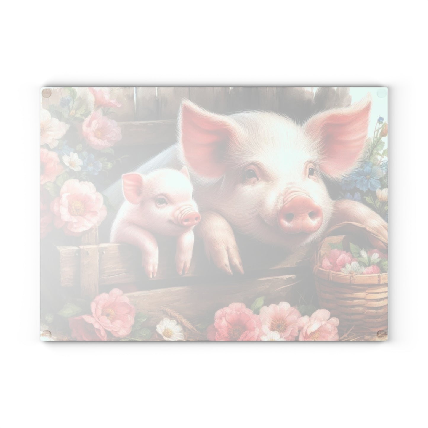 Tabla de cortar de vidrio templado para mamá y cerdito