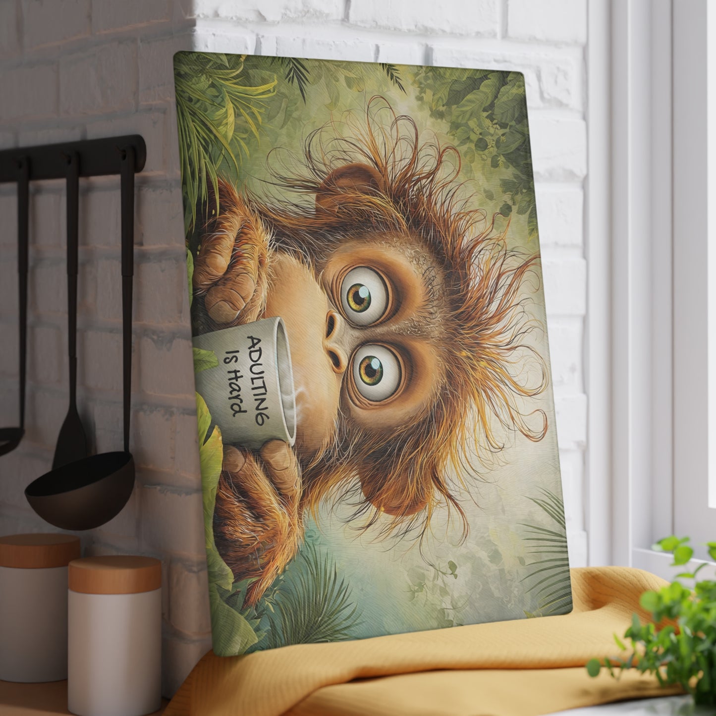 Adulting Is Hard Monkey Glass Cutting Board – Funny Kitchen Art